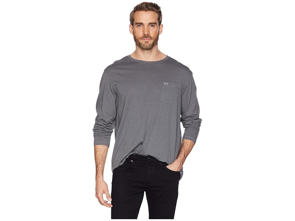 

Vineyard Vines Long Sleeve Overdyed Heather Tee (Charcoal) Men's T Shirt, Gray