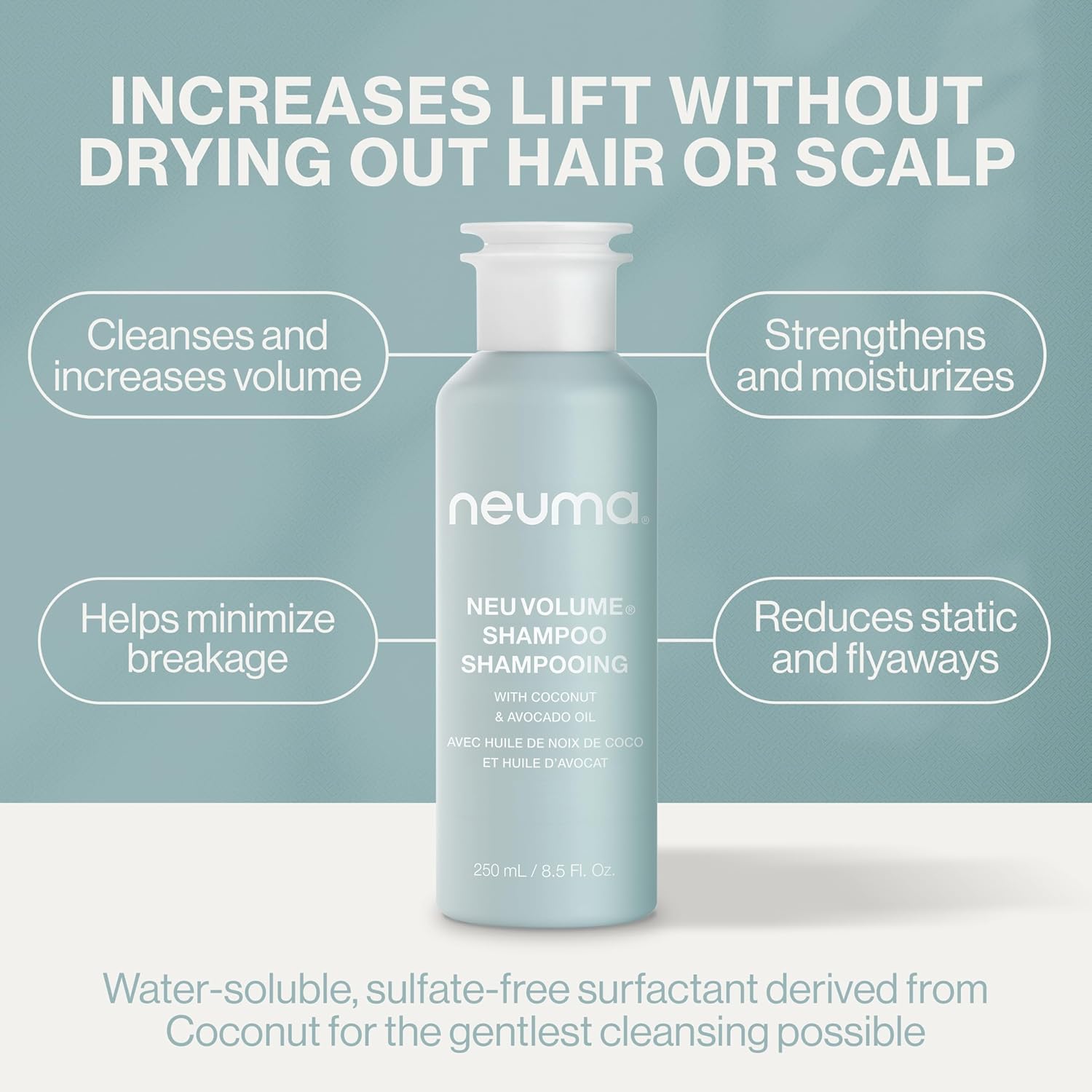 Neuma Neu Volume Shampoo 8.5 Fl. Oz. Fennel, Ylang Ylang, Patchouli, and Vanilla Scent, Sulfate Free Shampoo