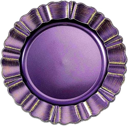 Vista 57 de Efavormart 6 Pack 13" Gold Acrylic Plastic Dinner Plate Chargers With Gold Brushed Wavy Scalloped Rim