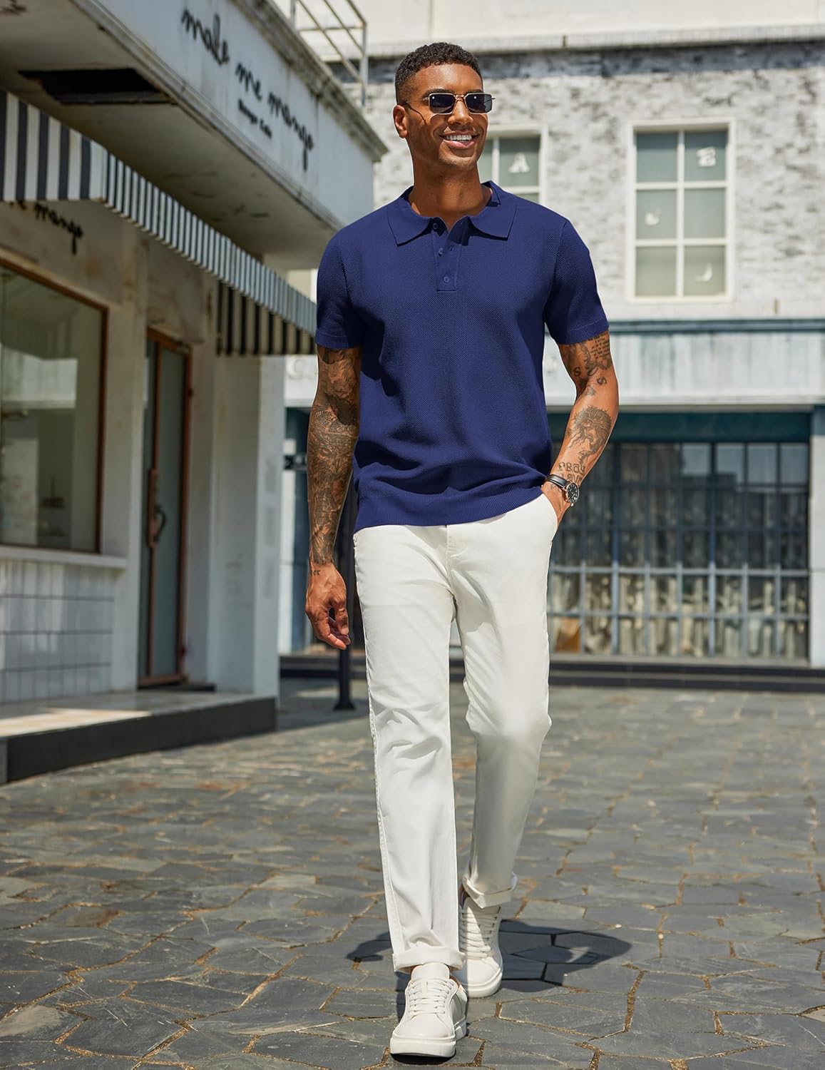 COOFANDY Mens Knit Polo Shirts Short Sleeve Classic Fit Shirts Casual Goft Collared Textured T Shirt - Image 7