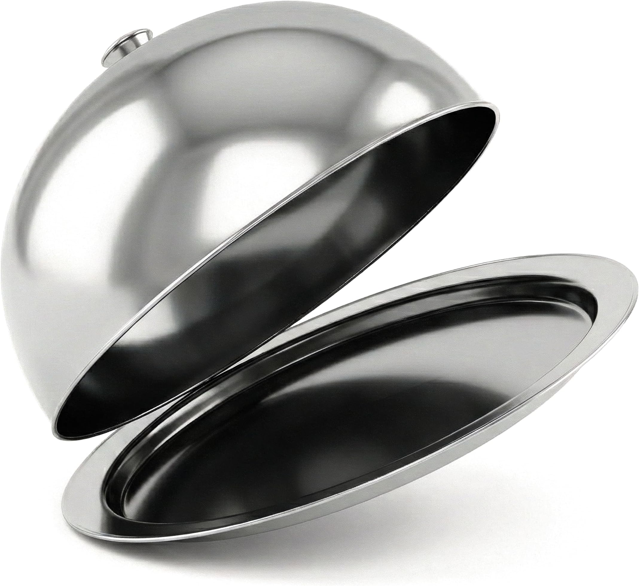 MTS Stainless Steel Cloche Food Cover Dome & Serving Platter - Metal Plate Dish with Lid for Keeping Food Warm - Silver Bell Jar Presentation for Restaurant Dining, Burgers, Steak, Cheese & Desserts