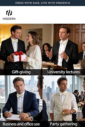 HISDERN Pre-tied Bow Ties for Men Adjustable Mens Bowtie and Pocket Square Cufflinks Set for Wedding Party Prom