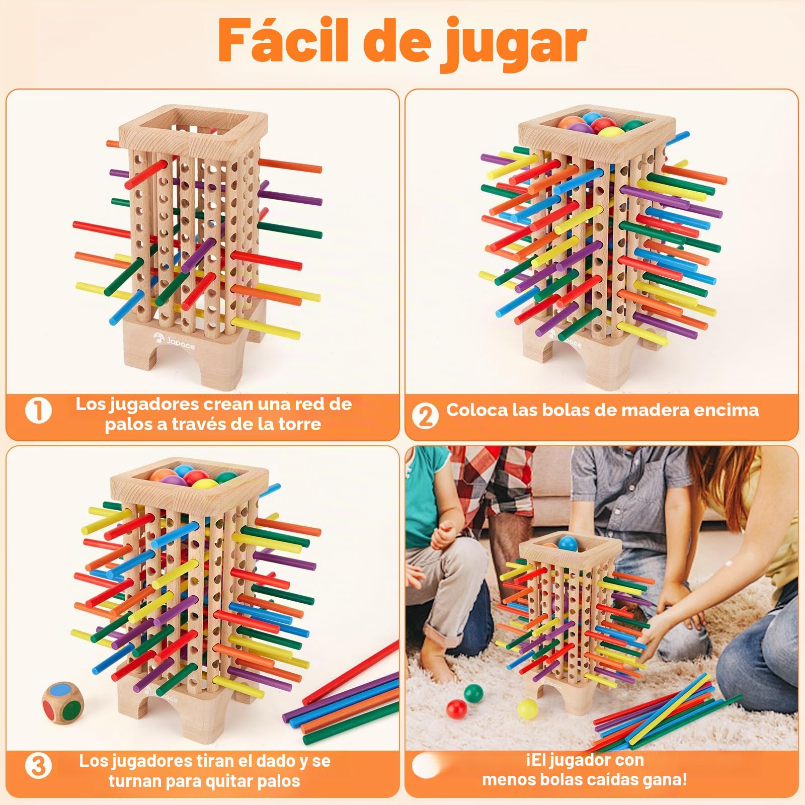 Japace Juego Montessori, Juego de Mesa de Madera, Juegos de Dados Juguetes Educativos Matematicas para Niños 3 4 5 6 Años, Juego de Habilidades Motoras Finas Juegos de Tablero Familiares y Viaje