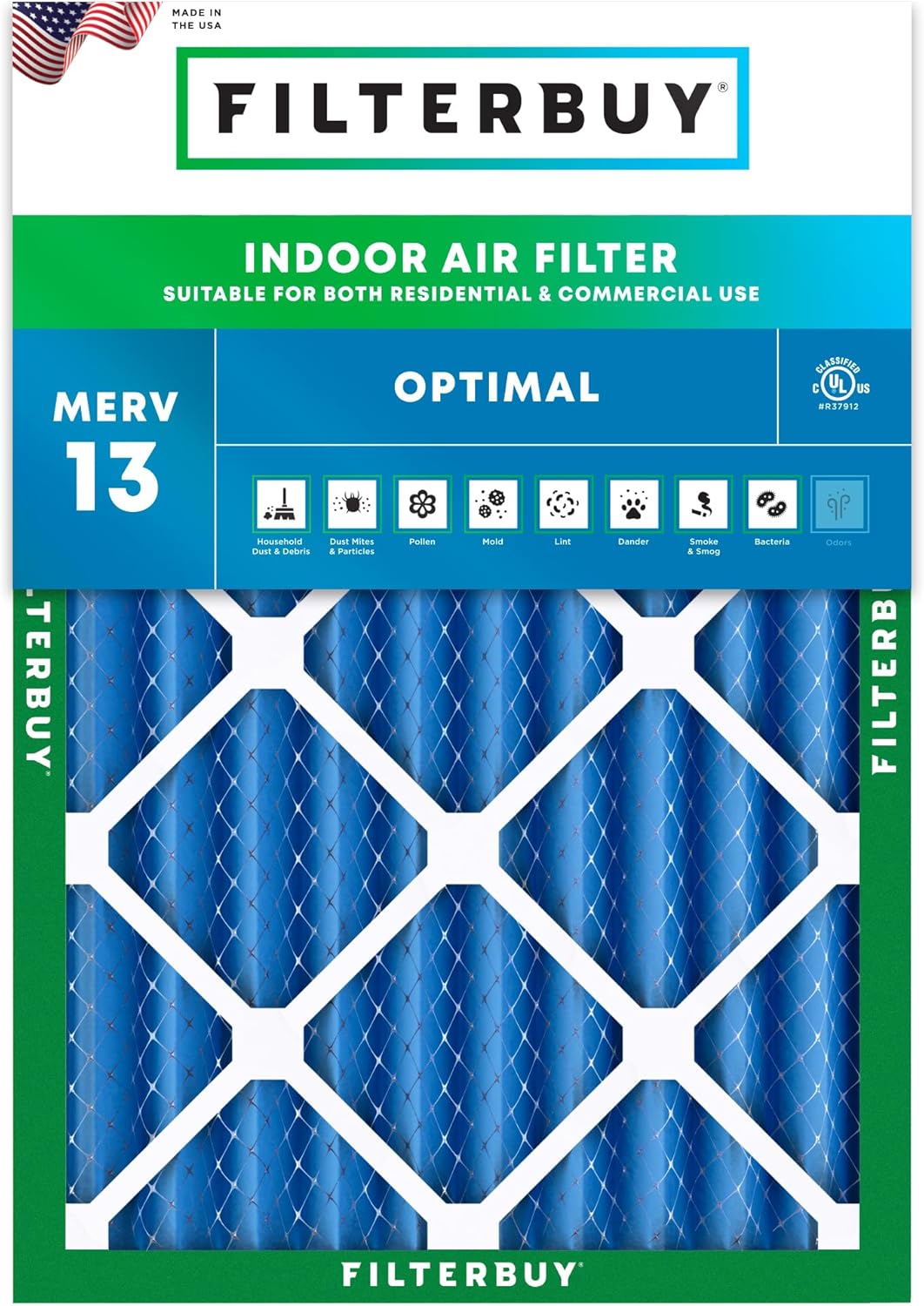 Filterbuy 20x21x4 Air Filter MERV 13 Optimal Smoke & Allergy Defense (1-Pack), Electrostatic Pleated HVAC AC Furnace Filters Replacement (Actual Size: 20.00 x 21.00 x 3.63)