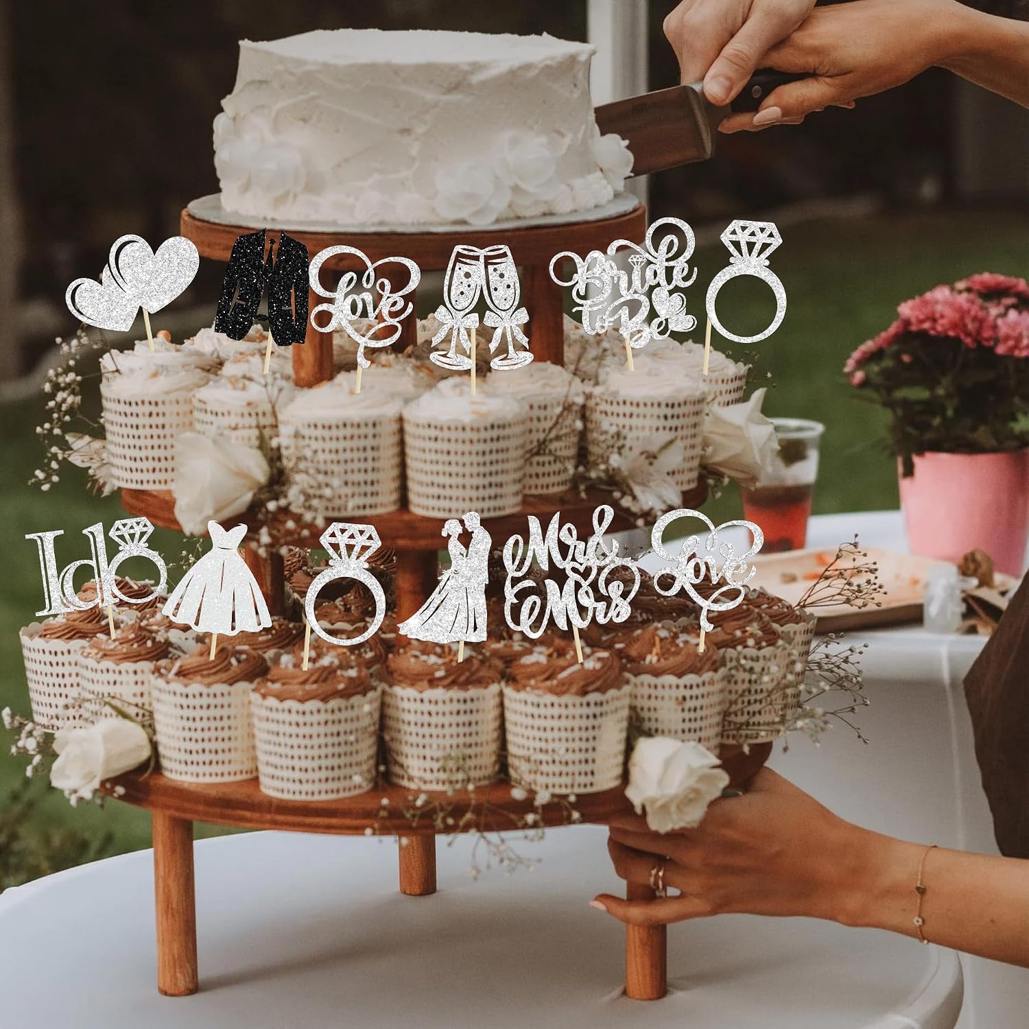 Gyufise 30Pcs Bride to Be Cupcake Toppers Glitter Diamond Ring I Do Love Cupcake Picks Miss to Mrs Bridal Shower Wedding Engagement Bachelorette Cake Decoration Silver