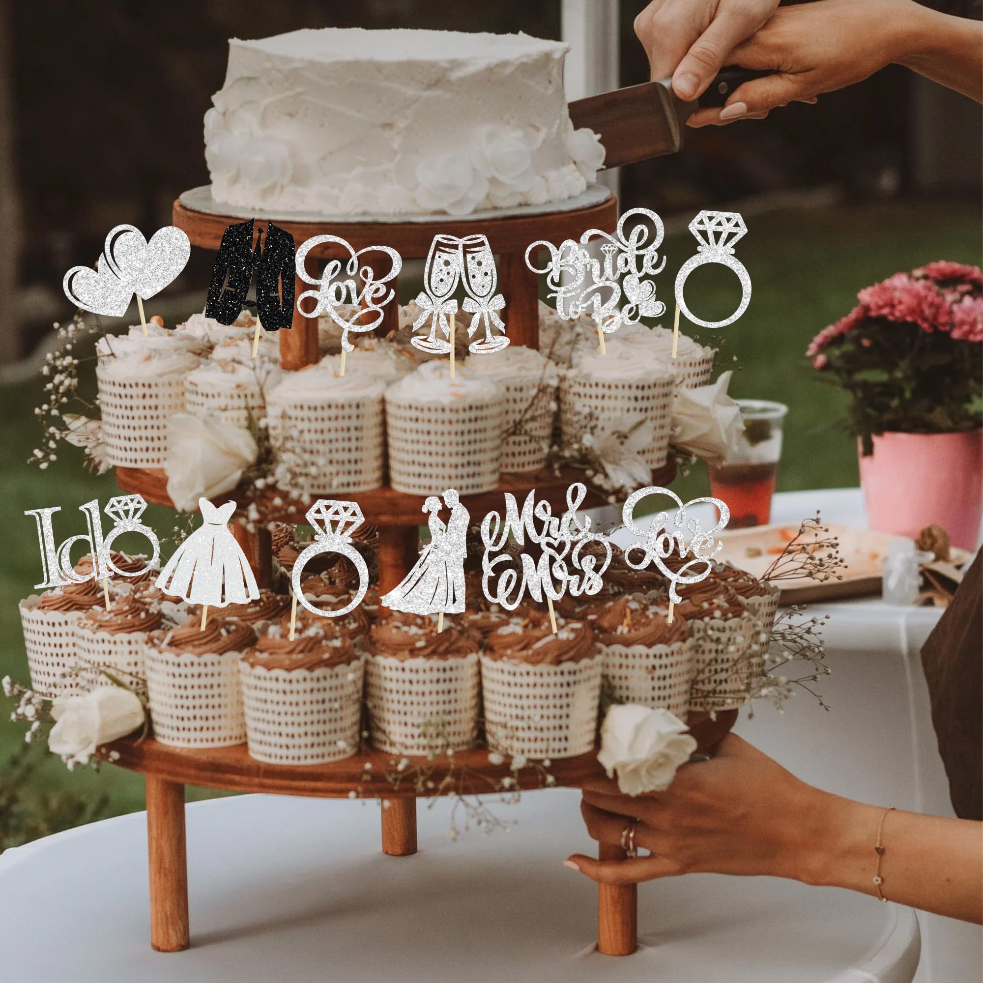 Gyufise 30Pcs Bride to Be Cupcake Toppers Glitter Diamond Ring I Do Love Cupcake Picks Miss to Mrs Bridal Shower Wedding Engagement Bachelorette Cake Decoration Silver - Image 4