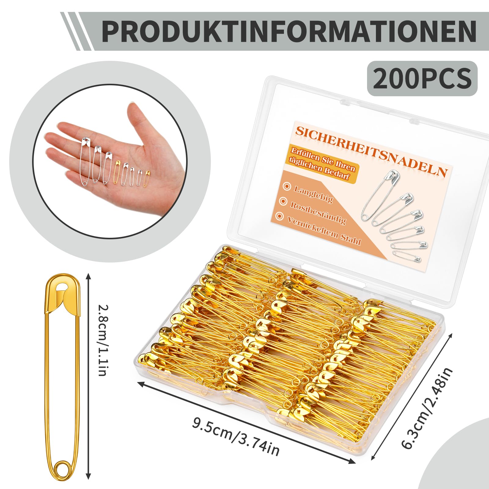 200 spille da balia dorate da 28 mm per abbigliamento, artigianato, creazione di gioielli e cucito