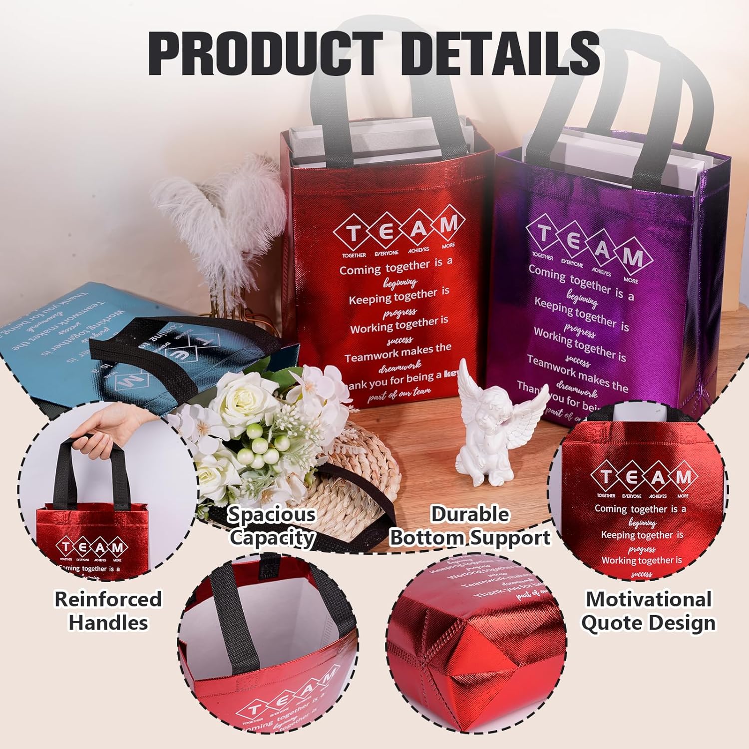 QsiuYbng 30 Pcs Staff Appreciation Gifts Bulk Bags with Handles Reusable Thank You Bags for Coworker Employee Teacher Laser Metallic Film Gift Bag for Staff Christmas Gifts Bulk(10 Colors) - Image 4