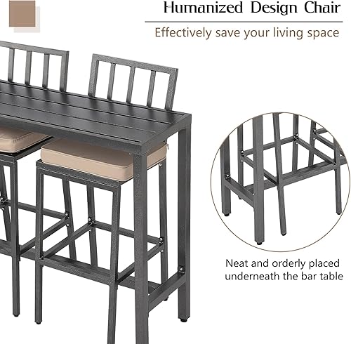 Miniatura 10 de Taburetes de bar de comedor de metal, taburete de altura de bar al aire libre, taburetes para interiores y exteriores con respaldo alto y cojines,