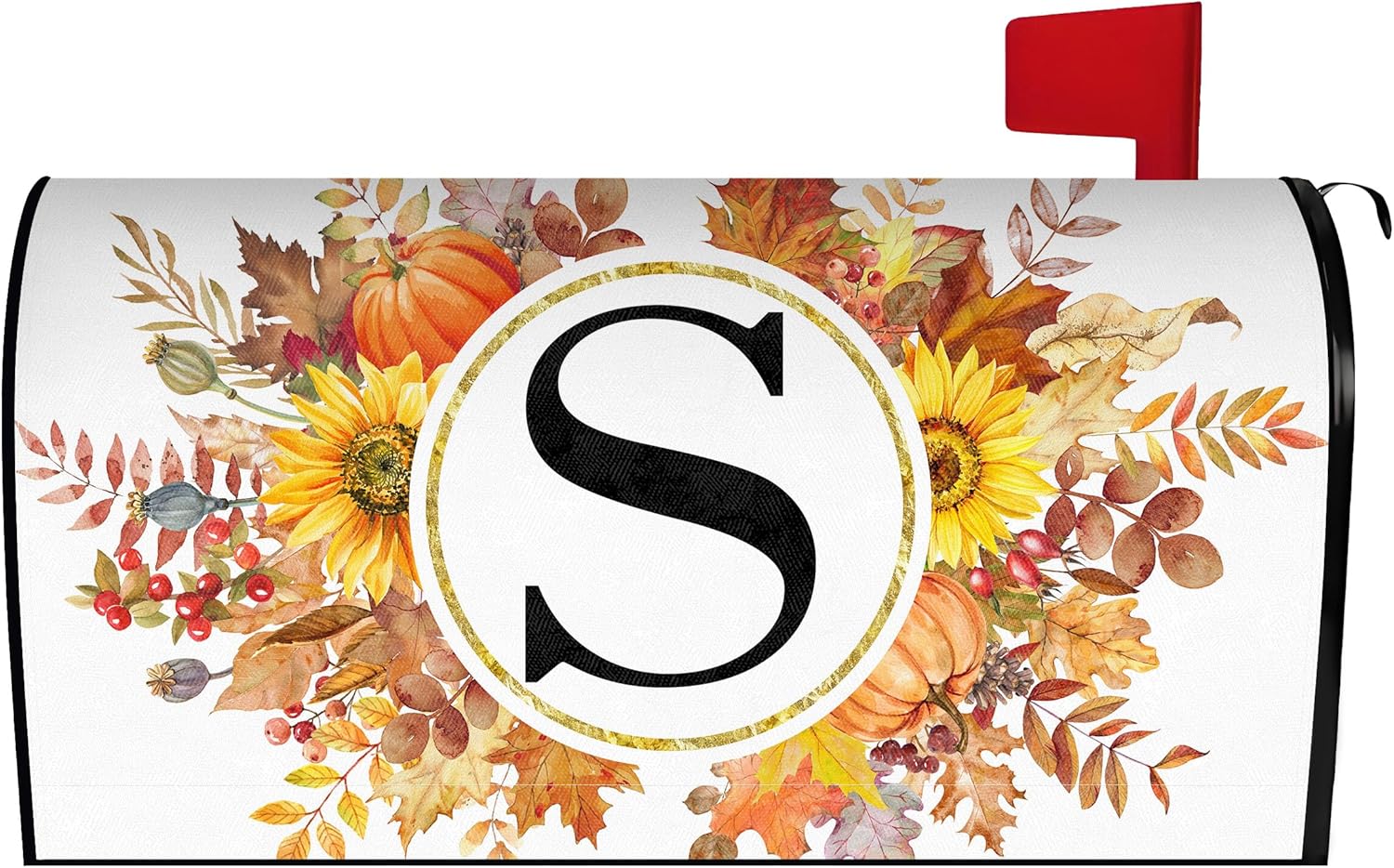 Fall Maple Leaves Monogram Letter S Mailbox Cover Magnetic 25.5x21 Inch, Family Last Name Initial Post Letter Box Covers, Autumn Thanksgiving Seasonal Outdoor Yard Oversized Mailbox Decor