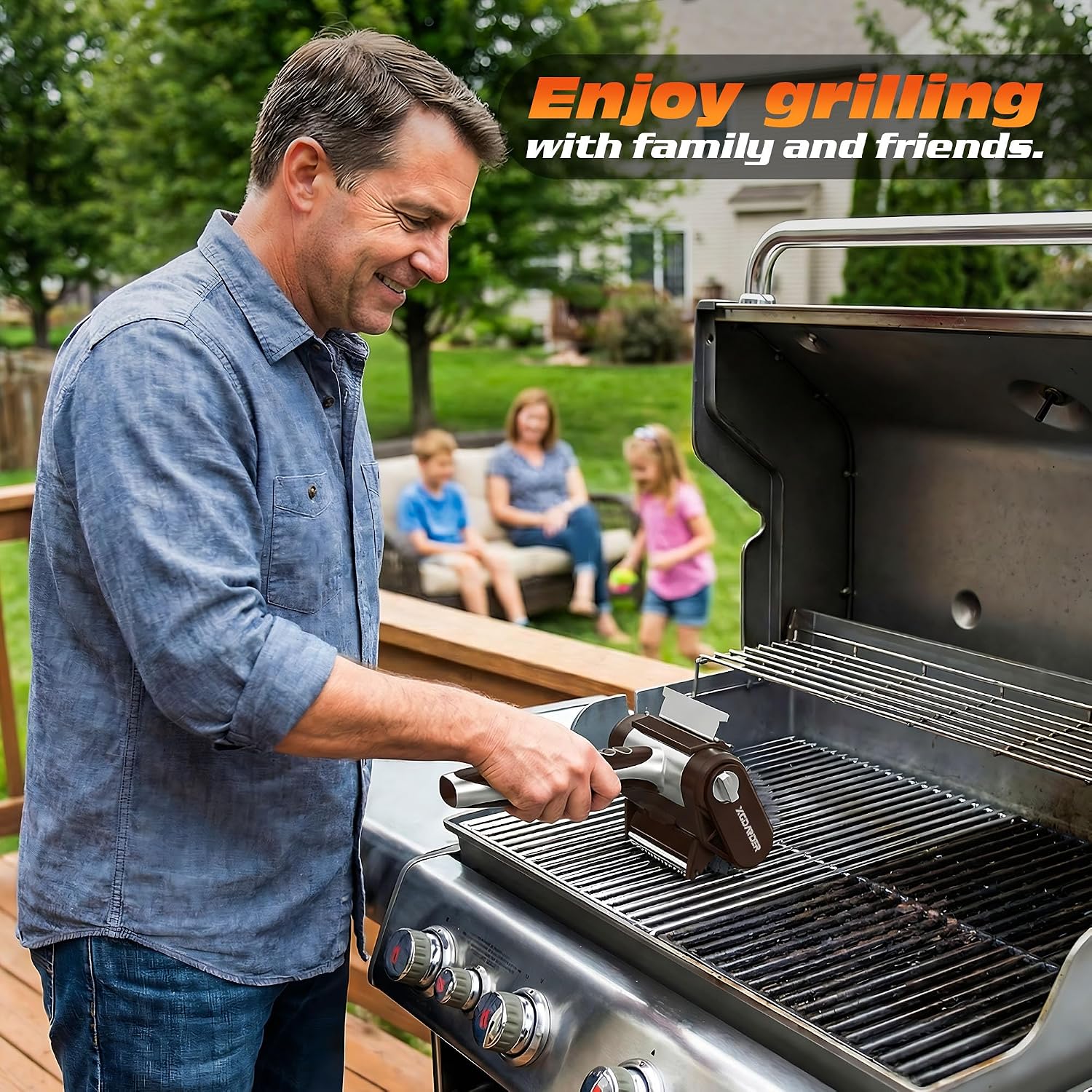Electric Grill Brush for Outdoor Grill, Rechargeable BBQ Grill Cleaner Stainless Steel Brush with 450RPM Stainless Roller,LED Light, Scraper,Grilling Gifts for Men/Dad