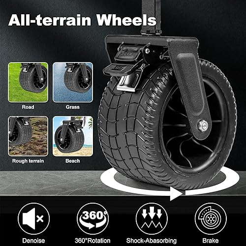 Miniatura 2 de SZHLUX Carro plegable plegable, vagón de playa con ruedas grandes para arena, carrito de comestibles utilitario con bolsillo lateral y frenos para