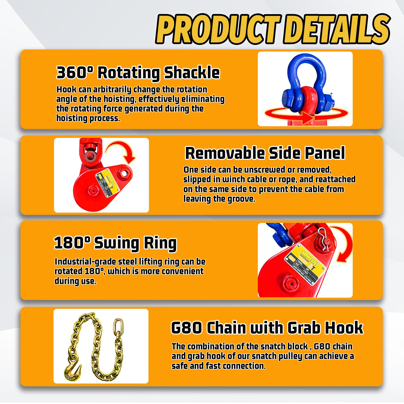 Upgraded Snatch Block with Chain Snatch Block 2 Ton WLL for 3 8 Wire Rope Snatch Block Pulley — view 3