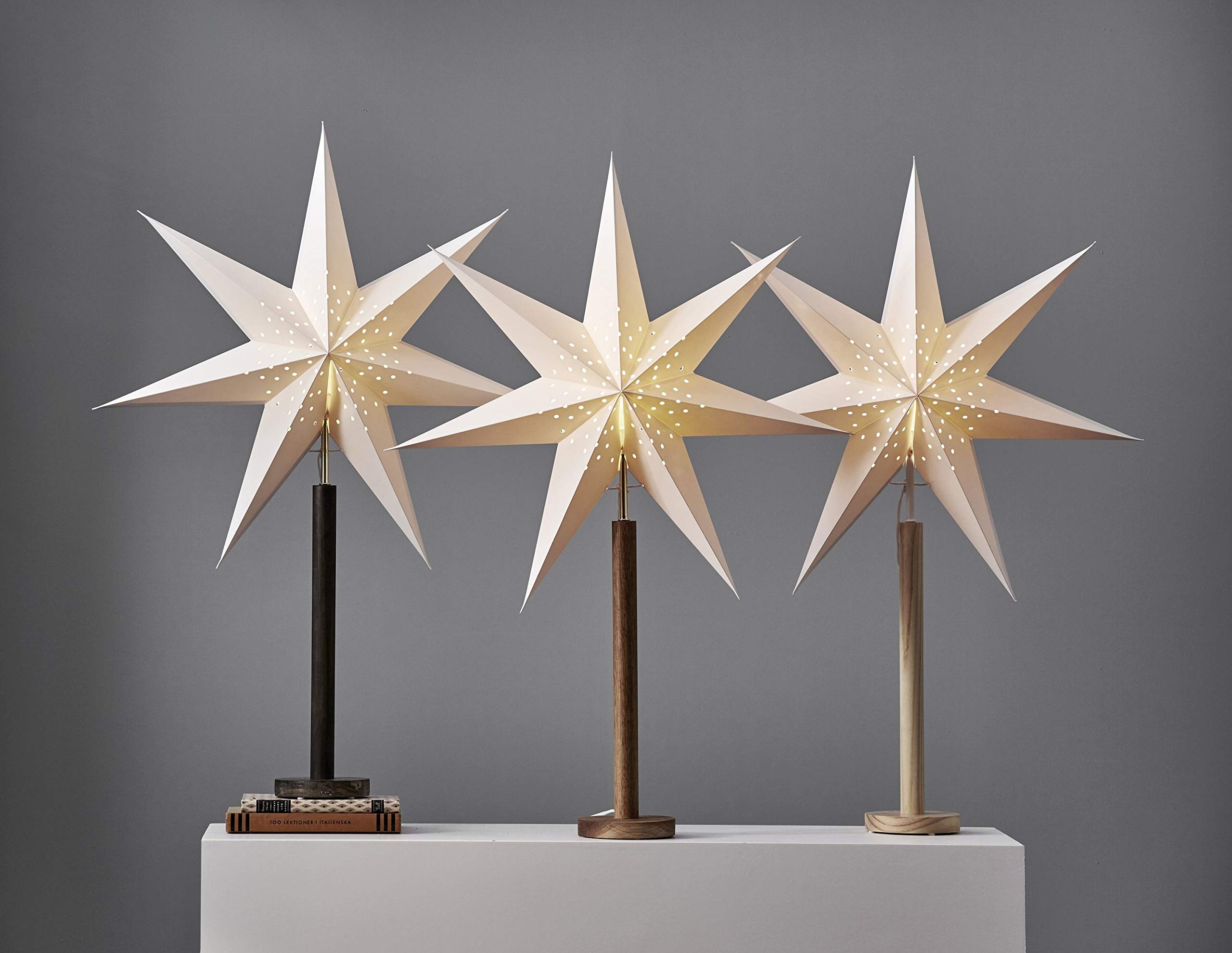 Stehlampe Weihnachtsstern Elice von Star Trading, 3D Papierstern Weihnachten mit Holz-Fuß Braun, Dekostern Stehleuchte mit Kabelschalter, E14, Höhe: 85 cm