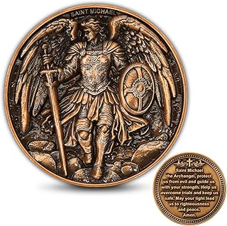 Saint Michael The Archangel Challenge Coin – Christian Prayer Coin with Protection Message – Zinc Alloy Religious Keepsake with Acrylic Display Case