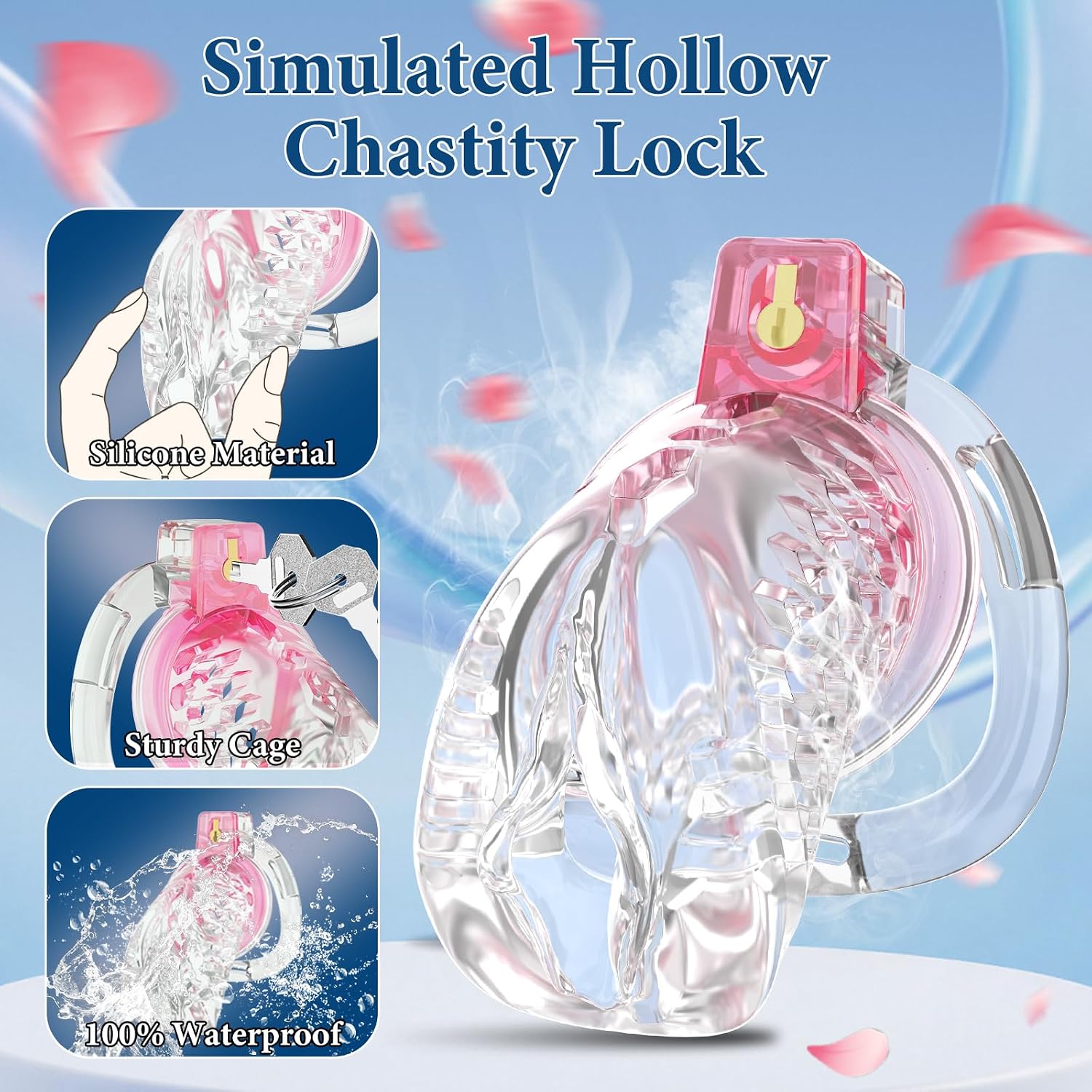 Male Chastity Cage with Vibrator – Penis Cage with 6 Sizes of Rings & Straps, 10 Vibration Modes, App Control, Lightweight Hollow & Breathable Design, Chastity Device for Men (Transparent)