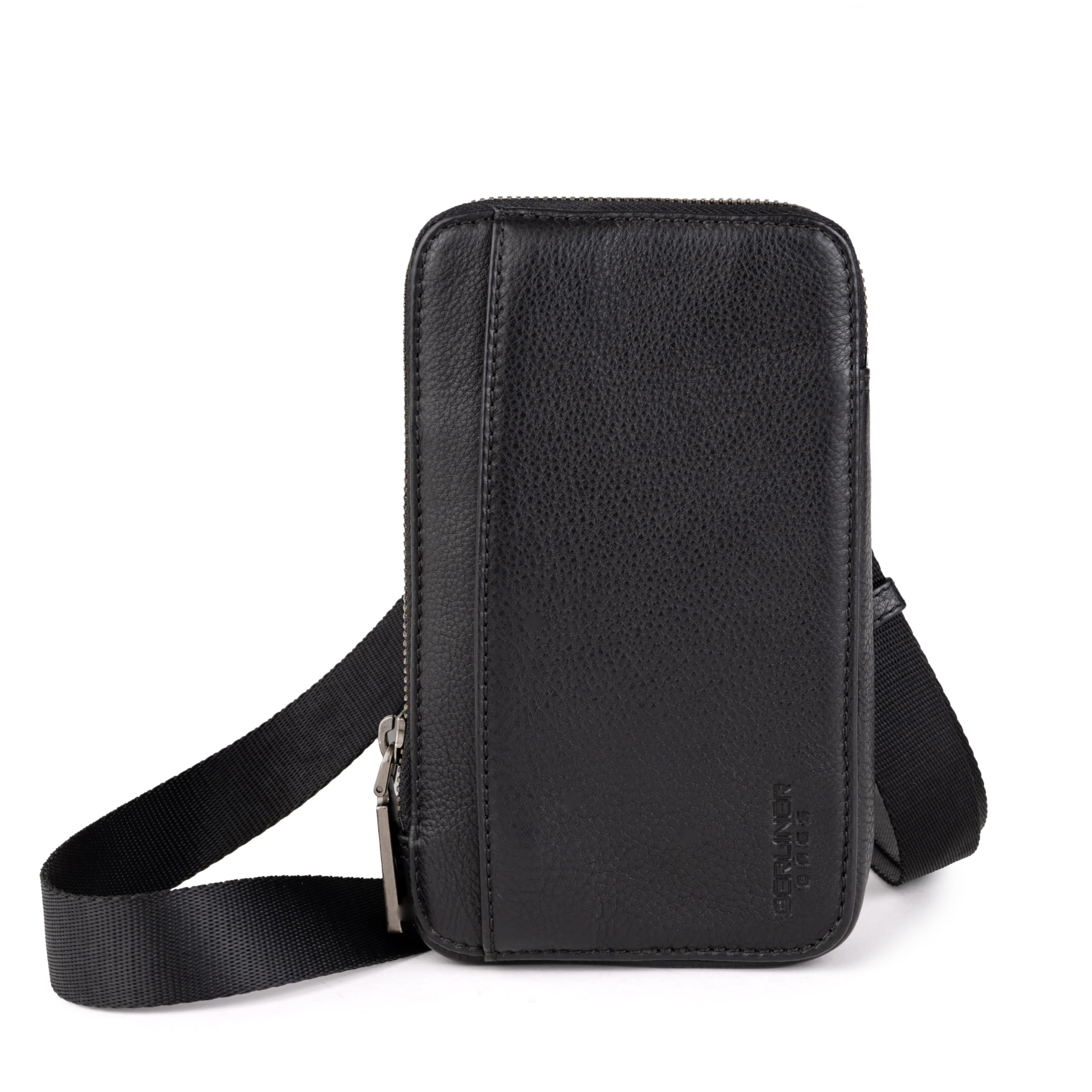 Berliner Bags Premium etui na telefon komórkowy Prague, małe Crossbody ze skóry, torba na ramię z portmonetką, dla kobiet i mężczyzn - czarna