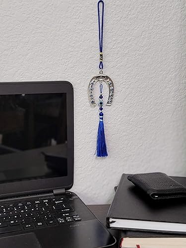 Miniatura 6 de LUCKBOOSTIUM Colgante de herradura de ojo turco con borlas azules, llavero y protección de buena suerte, adorno colgante de auto de mal de ojo,