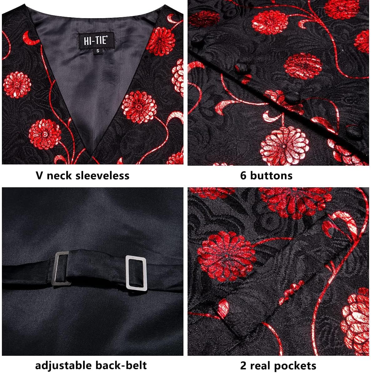 Hi-Tie Men's Suit Vest Business Formal Waistcoat Paisley Jacquard Tie Suit Waistcoat Set for Wedding Party - Image 3