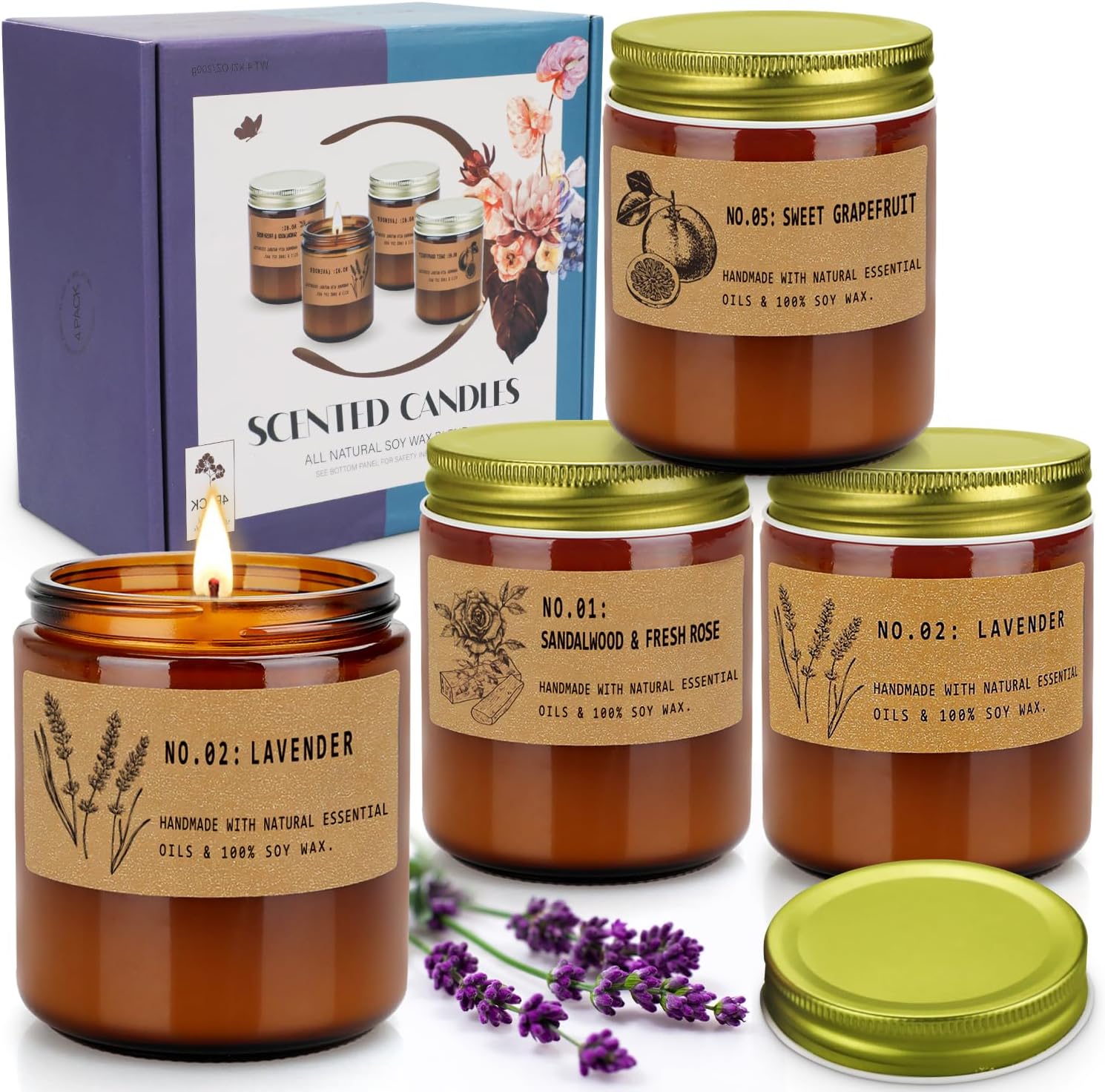 Lavender Scented Aromatherapy Jar Candles Set – 28 oz