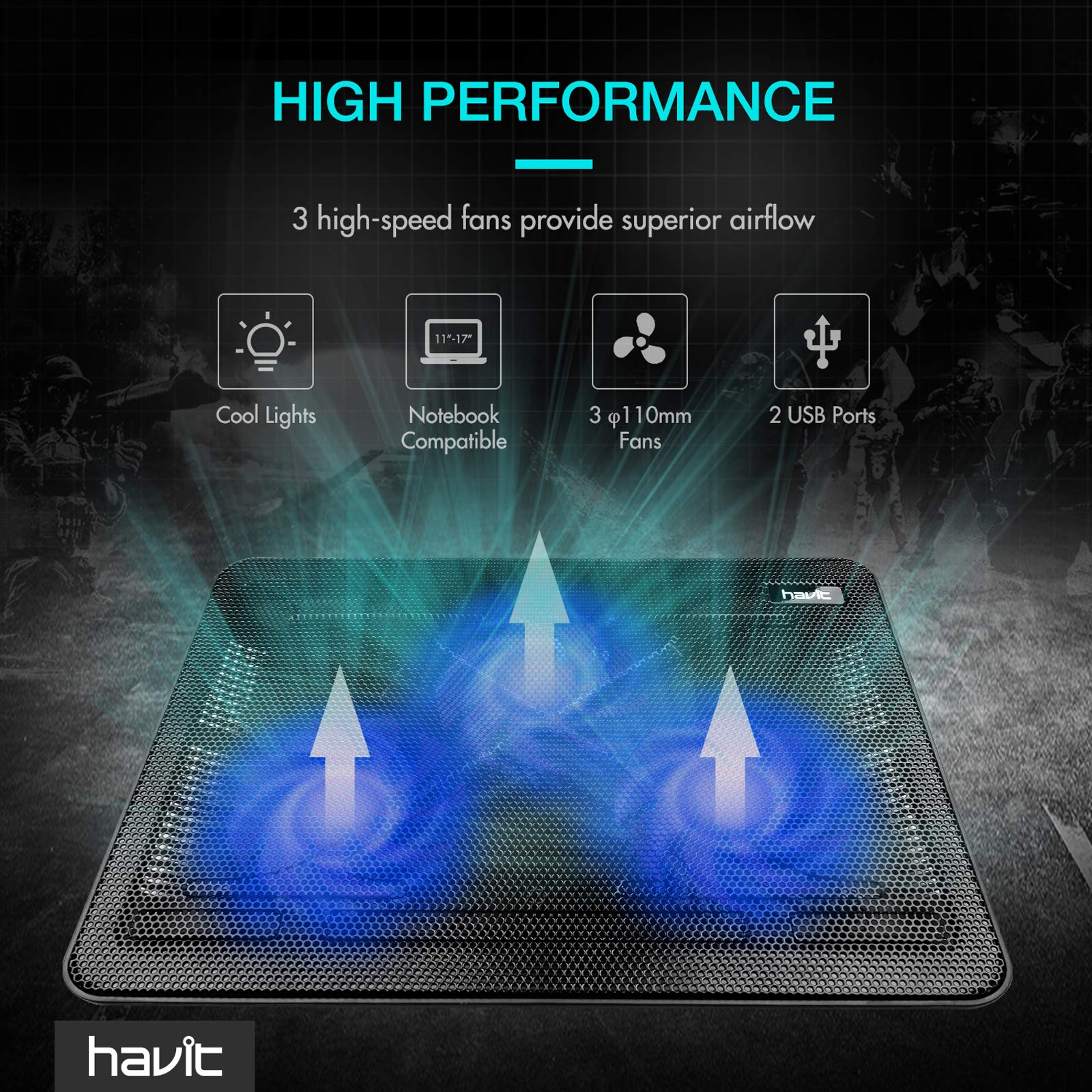 havit HVF2056 15.6"17" Laptop Cooler Cooling Pad Slim Portable USB