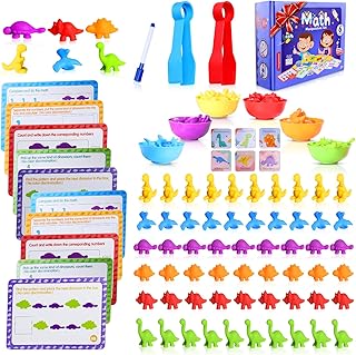 Toddlers Counting Sorting Toys Kids Dinosaur Counting Set with Matching Cups 72 PCS Dino Counting Toys with Math Cards Preschool Learning Toys STEM Educational Game for 3 4 5 6 7 8+ Years Boys Girls