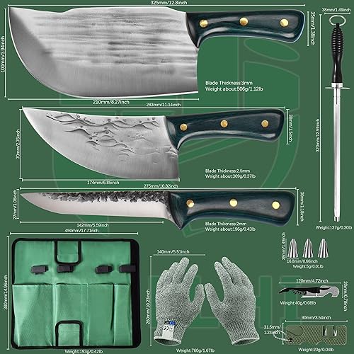 Miniatura 2 de FULLHI Juego de cuchillos de carnicero profesional de 10 piezas con bolsa de cuchillos y funda Cuchillo de chef forjado a mano Cuchillo de