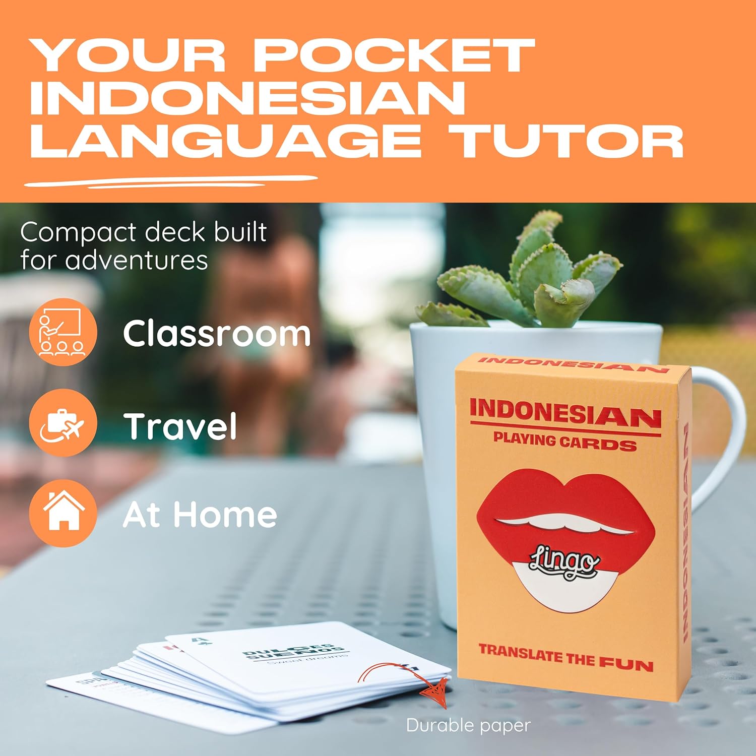 Lingo Indonesian Playing Cards | Travel Flashcards | Learn Indonesian Vocabulary in A Fun & Easy Way | 52 Essential Translations