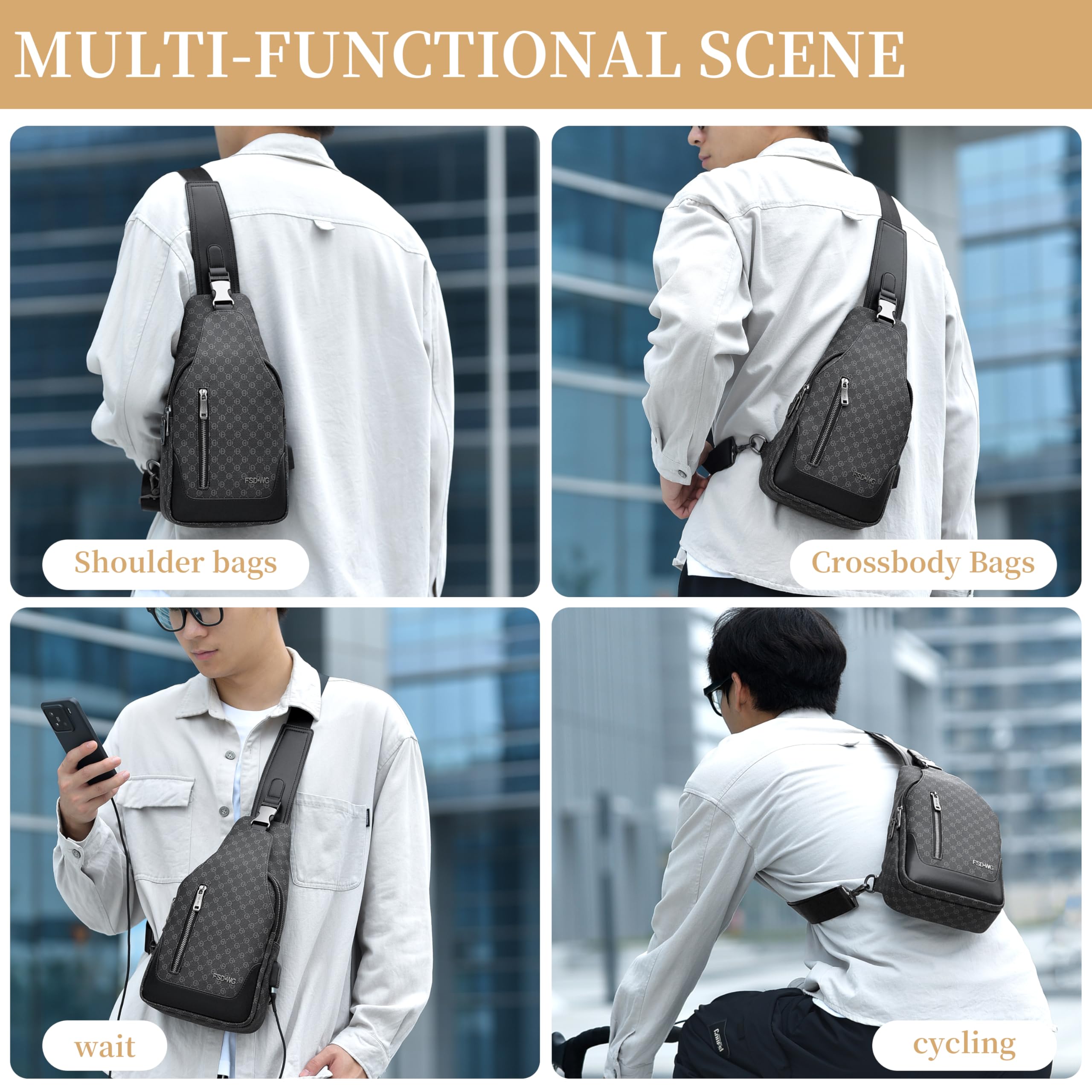 FSD WG - Mochila bandolera para hombre, bolsa de pecho cruzada, bolsa de hombro para viajes, senderismo, resistente al agua