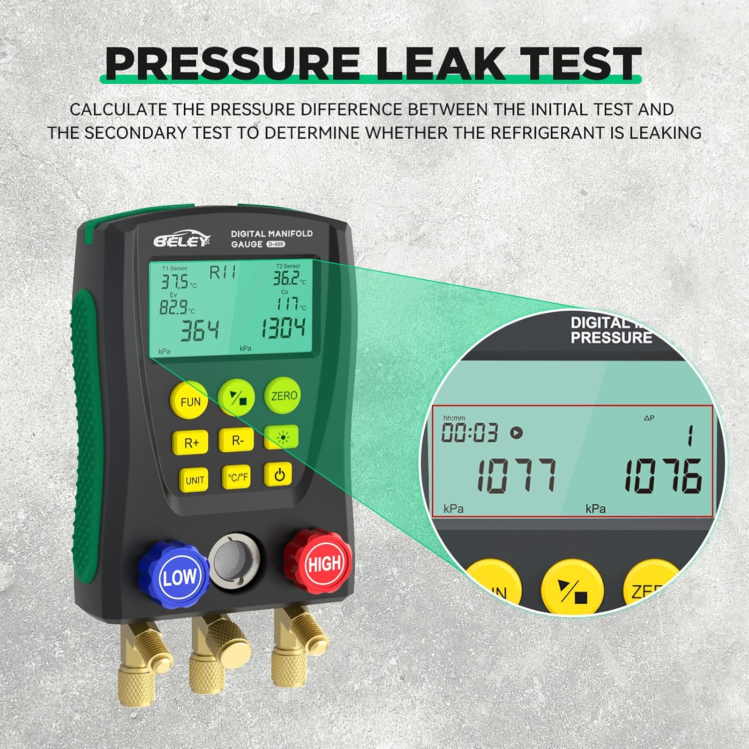 Refrigeration Digital Manifold HVAC System Gauge, High-Precision Vacuum Pressure Temperature Leakage Tester Dignostic Meter (Tolerance Range: -/+0.4%)