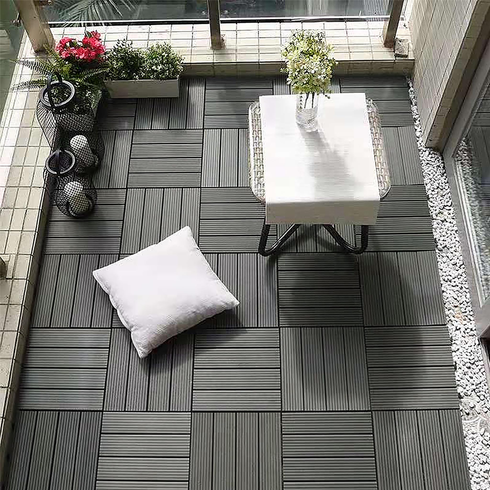 YZNAHRE Composite Decking Tiles 30x30cm Interlocking WPC Decking Boards Deck Tiles with Click System Wood & Plastic Garden Flooring Balcony Flooring Patio Slabs, Anthracite 11pcs
