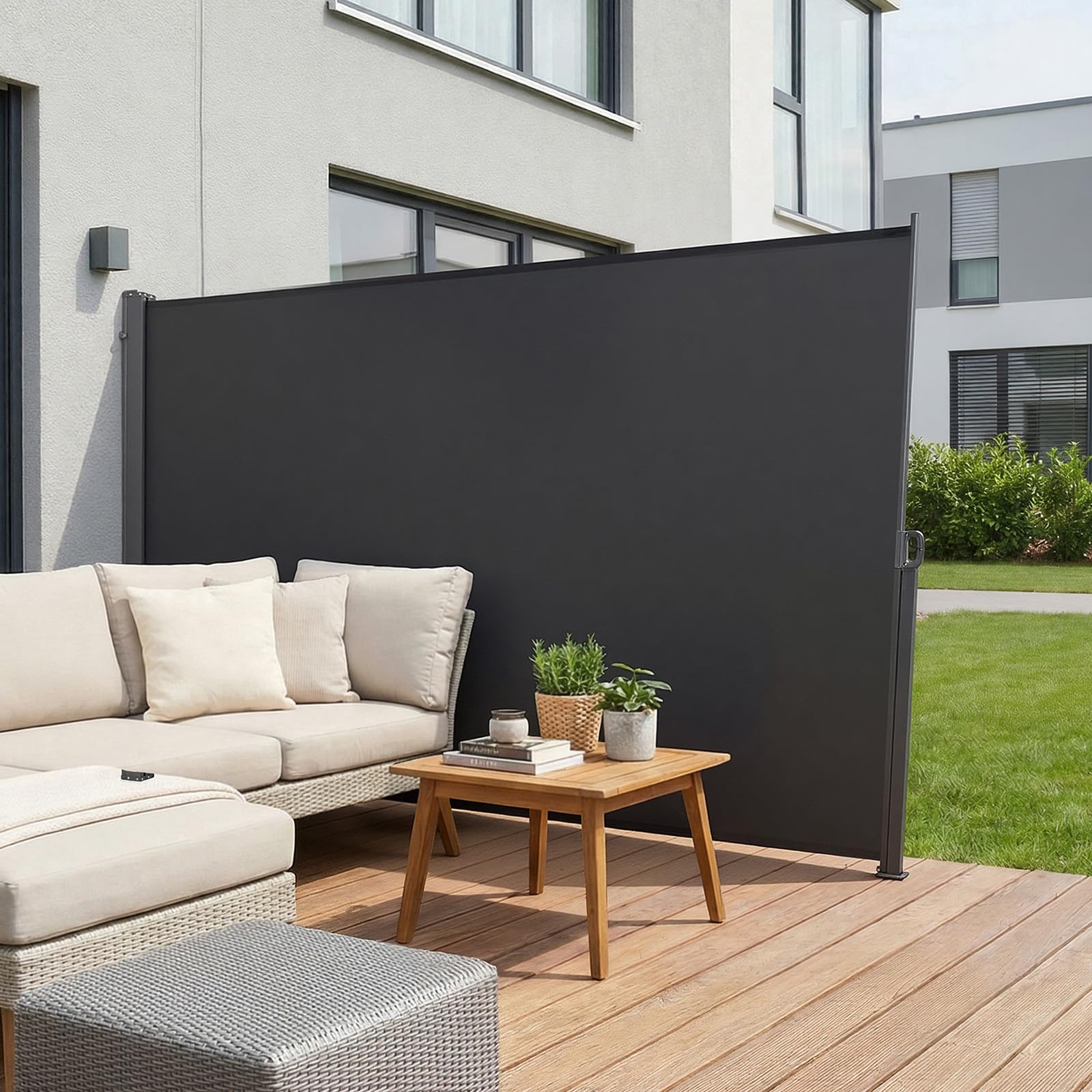 VEVOR Tenda Laterale Retrattile 180 x 300 cm Parasole, Divisorio Paravento per Terrazza con Tessuto in Poliestere, Impermeabile Frangivista Grigio, da Esterno per Giardino Balcone Piscina Terrazzo