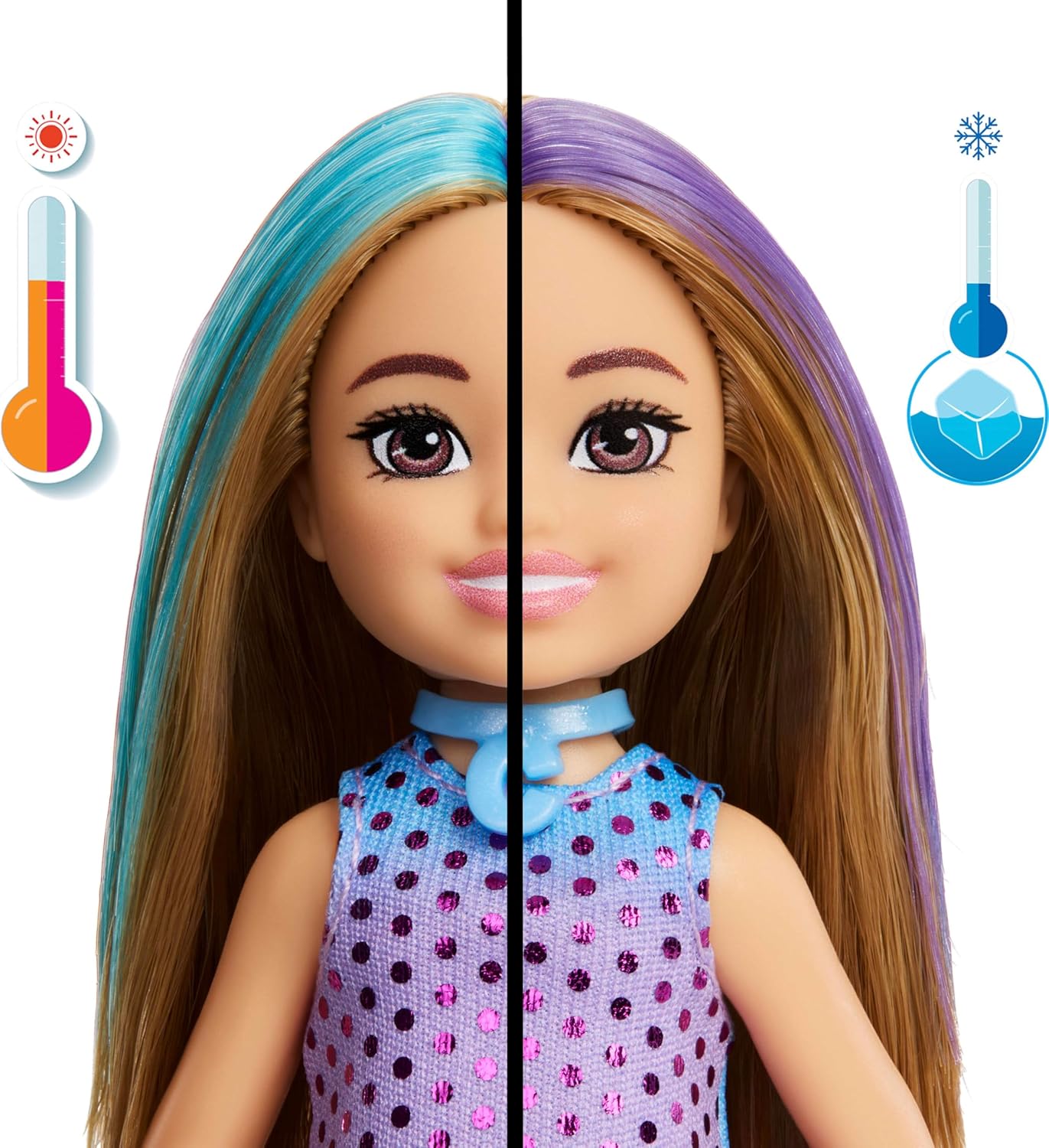 Barbie Party Unboxed Chelsea Doll Set, Glam Party Series with 6 Surprises Including Pet & Color Change (Styles May Vary)