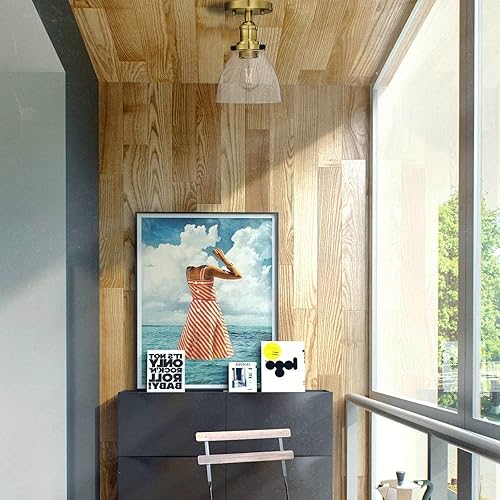 Miniatura 6 de Dolaimi House Industrial Modern - Paquete de 2 lámparas de techo semiempotradas doradas de 6.5 pulgadas, pantalla de cristal transparente, acabado