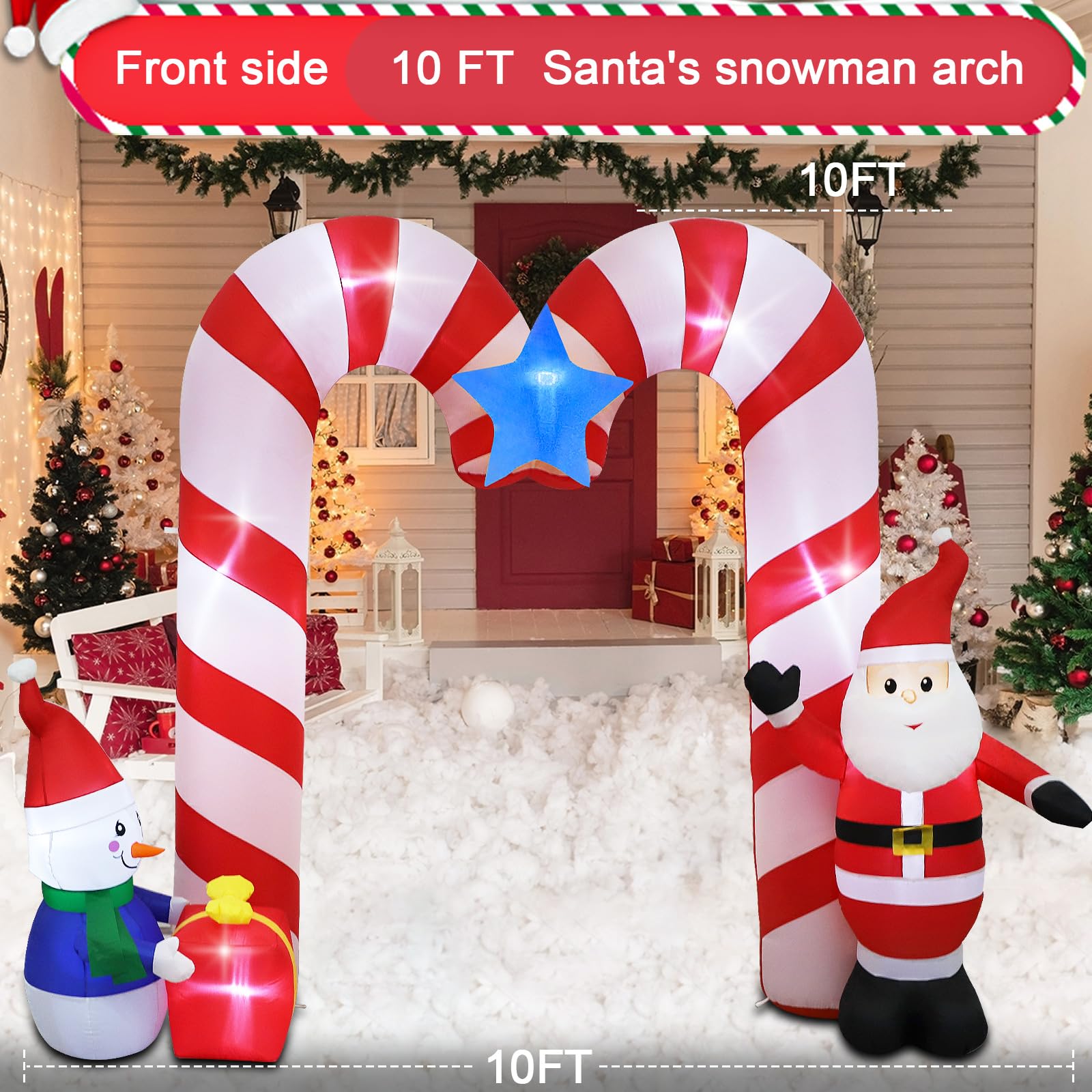 Decoración inflable de Navidad de 10 pies para exteriores, decoración inflable para patio, forma de piruleta, decoración inflable arqueada, luces LED integradas para fiestas de Navidad,