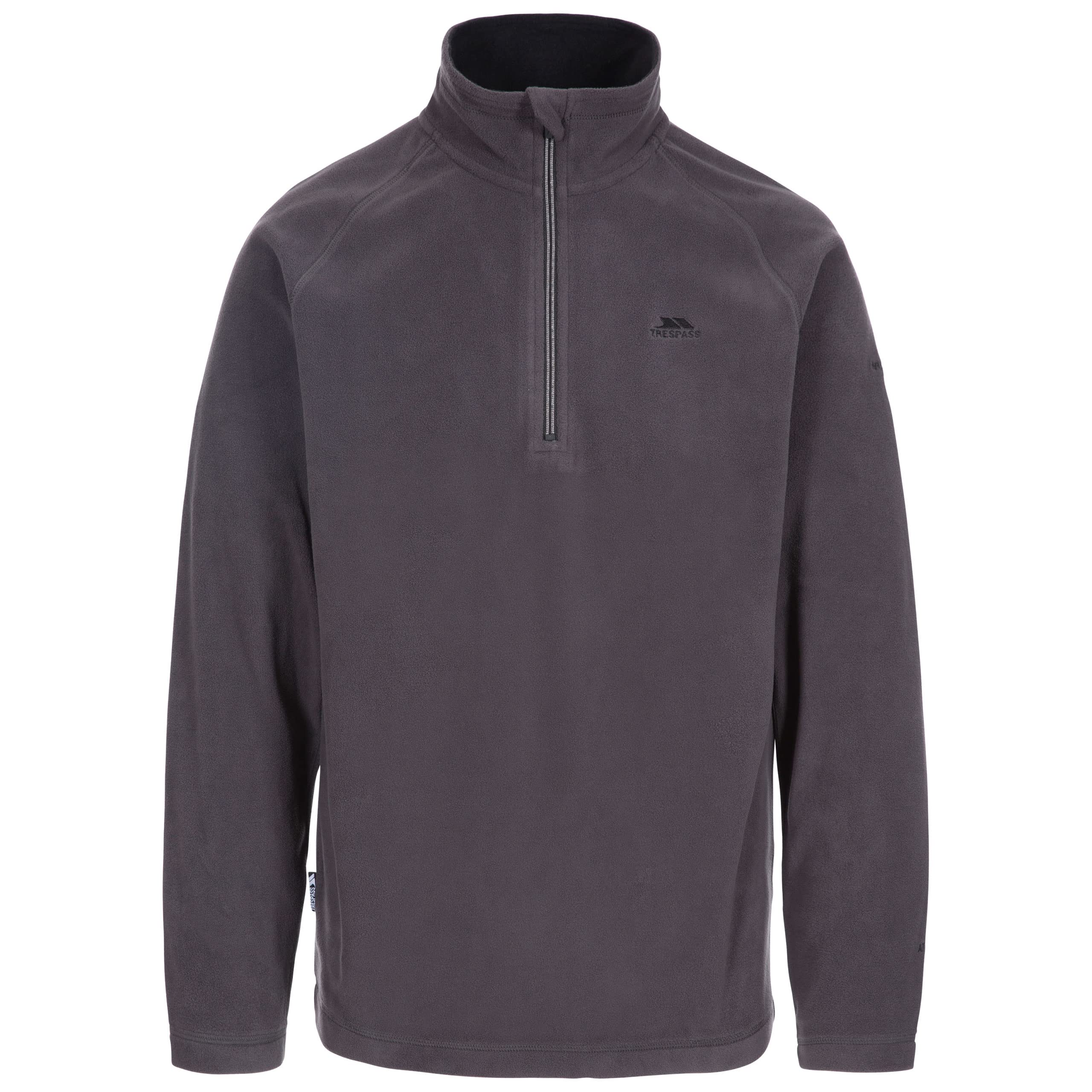 Trespass Mens Casual Fleece Top Blackford - Anti Pilling, 1/2 Zip Neck, Contrast Inner Collar, Contrast Neck Tape, Knitted, 100% Polyester Dark Grey
