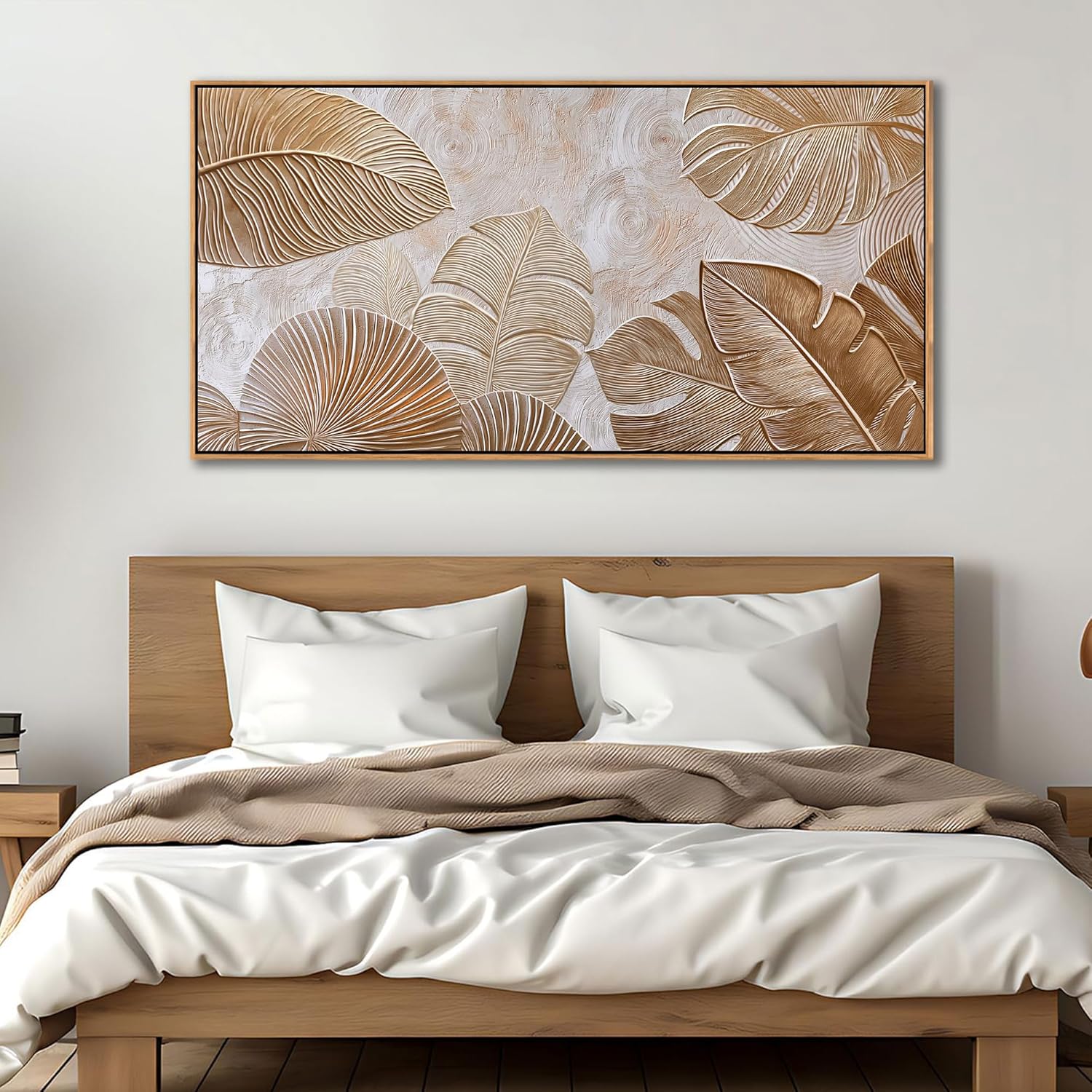 minimalist wall art for living room - beige modern wall art | large framed boho canvas painting | contemporary neutral pictures for bedroom above bed | artwork decor 24×48in 48"l x 24"w beige