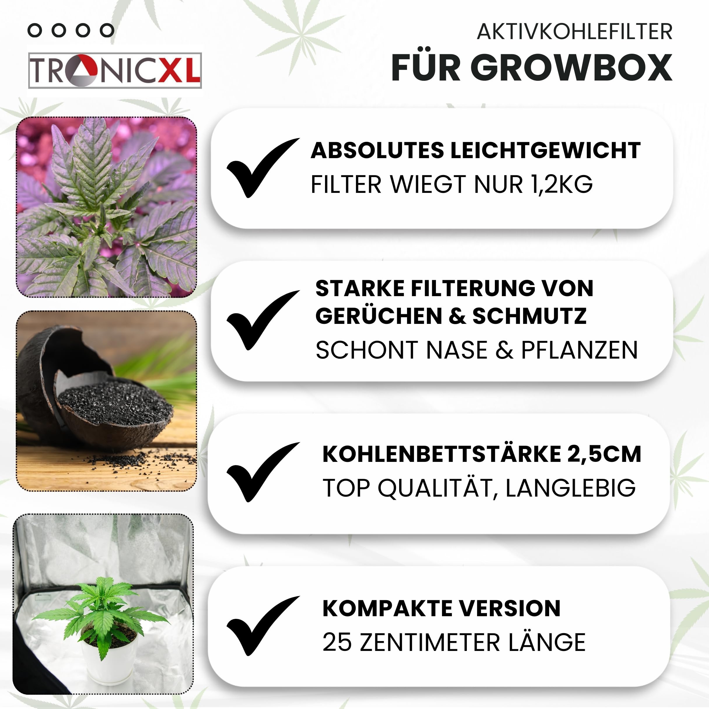 TronicXL Filtro de carbón activo premium de 100 mm + juego de suspensión para caja de cultivo para tienda de campaña, salida de aire, neutralizar olores, filtro, filtro de cultivador, filtro de carbón