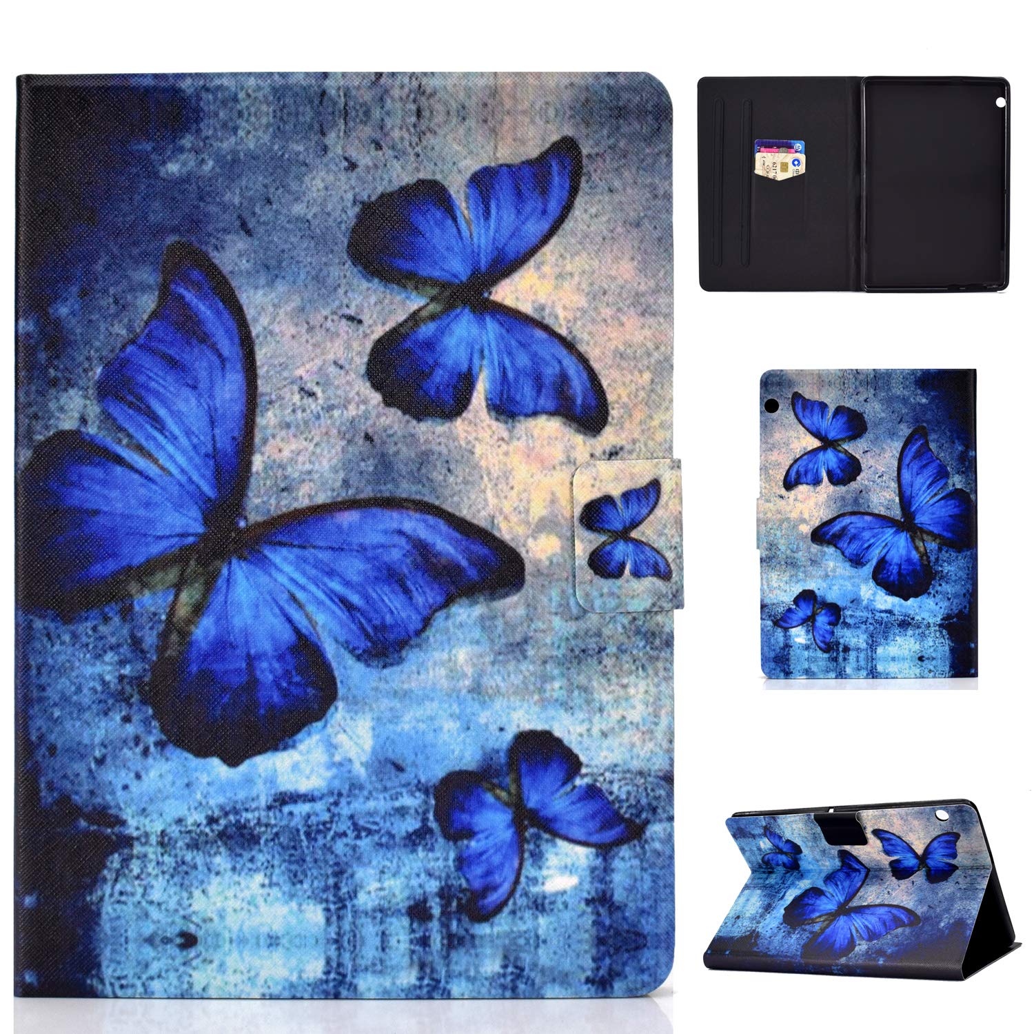 Flip Case for Huawei MediaPad T3 10 (9.6 Inch), Candy House Wallet Cover with Blue Butterfly Design [Card Holder] [Stand Support] Magnetic Closure