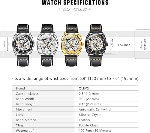 Miniatura 6 de OLEVS Relojes de esqueleto para hombre, reloj clásico de muñeca pequeña con esfera de diamante automático, reloj Tonneau impermeable retro cómodo