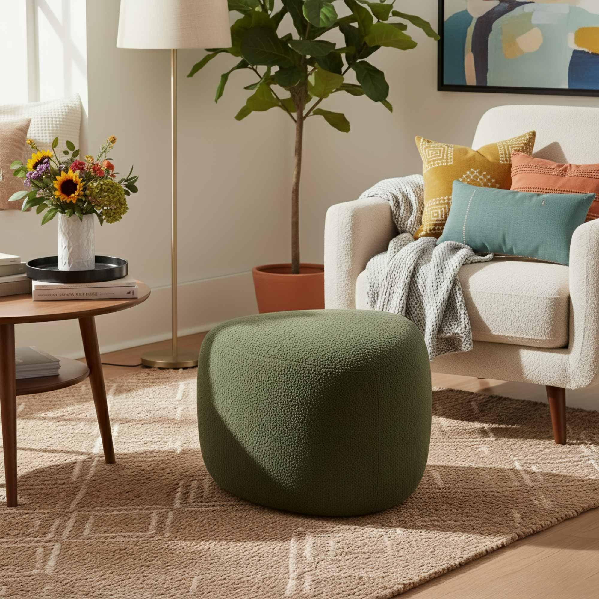 CLP Taburete Oval Alfrisa, Taburete tapizado con Tela de Peluche, reposapiés Acolchado para Sala y Dormitorio, Estructura de Madera Estable Color:Verde Oscuro