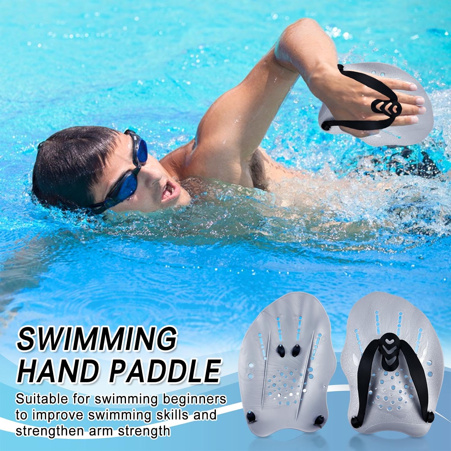 2 Paia Palette Nuoto Piscina, Palette Nuoto Regolabili per Adulti e Bambini, Strumenti di Allenamento per le Mani in Silicone, Unisex, ideale per gli Esercizi in Piscina