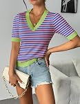 Zeagoo Tiges manches courtes Femmes V Col Robe Casual Pull en maille souple