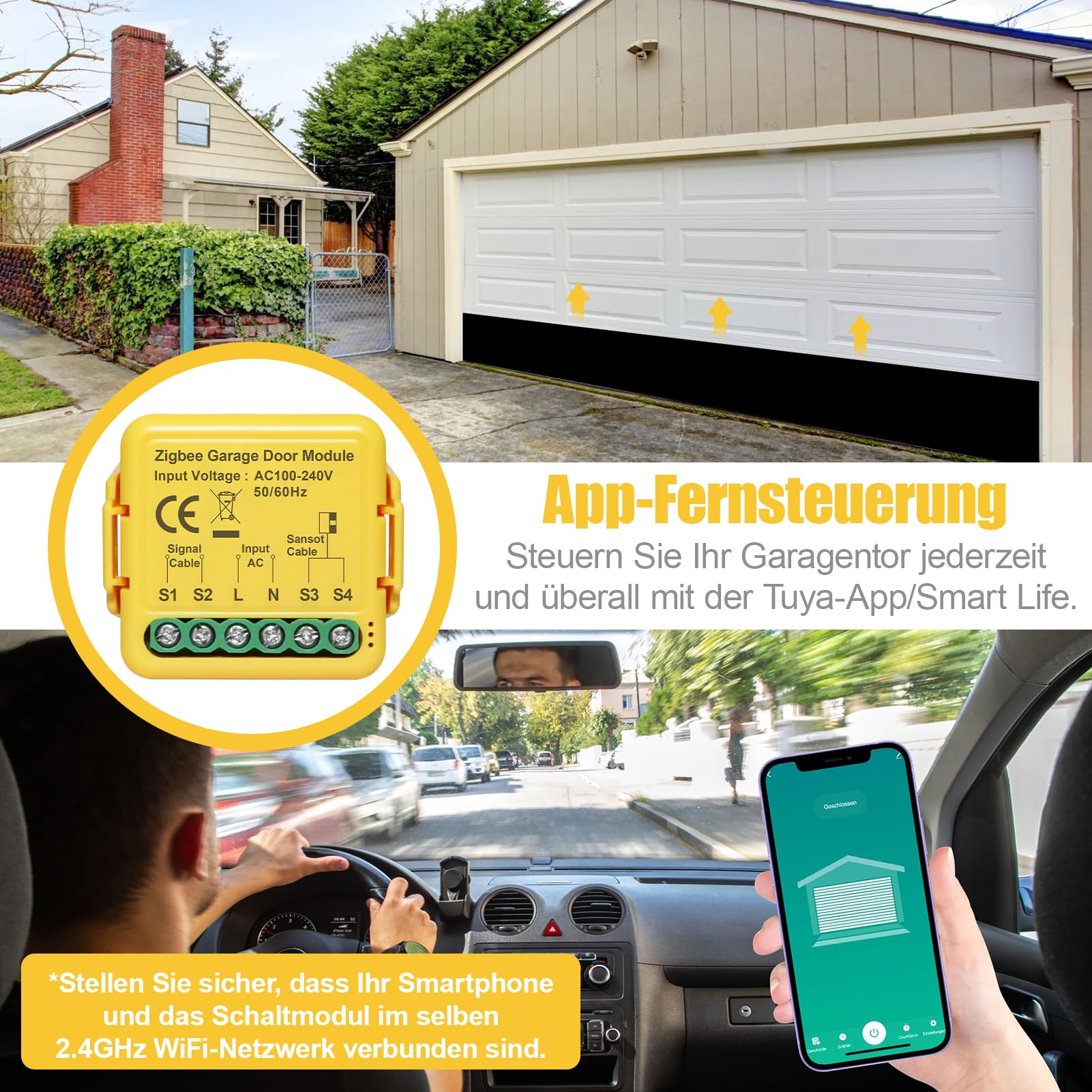 Ouvre portail connecté Zigbee, ouvre-porte de garage intelligent avec application Tuya & Smart Life, ouverture portail connecté compatible avec Alexa & Google Assistant, hub non inclus