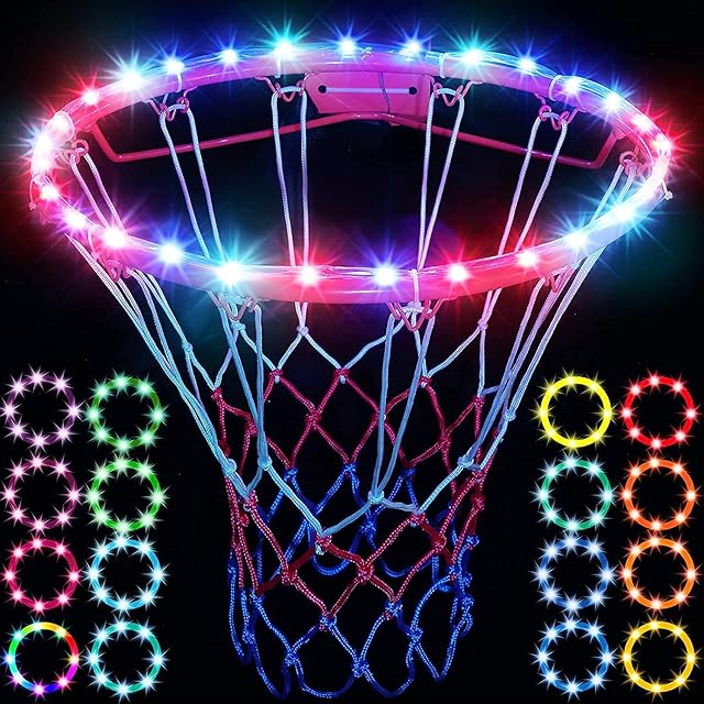 ADLOASHLOU LED Basketball Hoop Light, Remote Control Waterproof Basketball Rim Lights with 17 Colors, 7 Lighting Modes, Basketball Goal Accessories for Kids Adults Boys Outdoor Game and Training