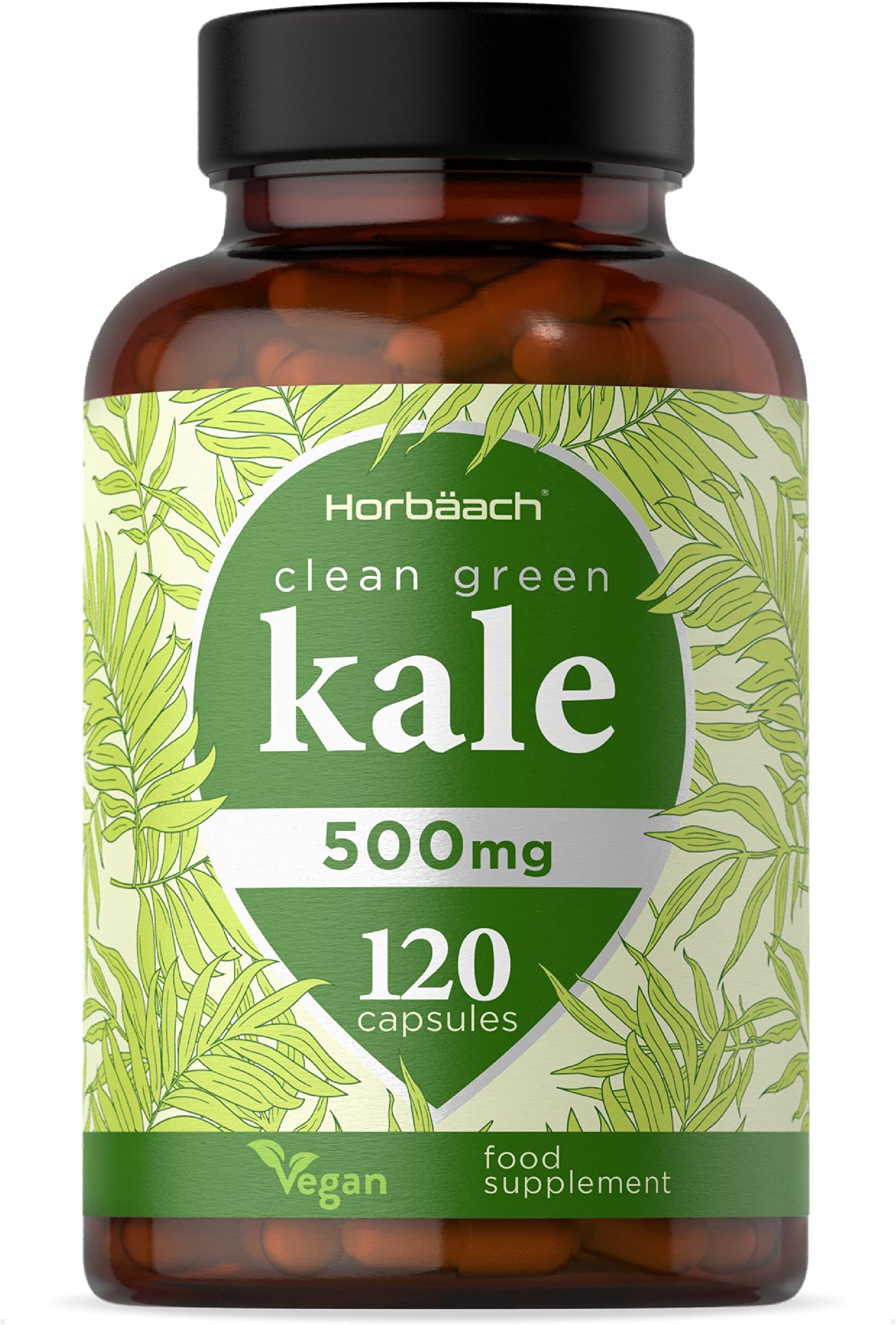 Kale Capsules 500mg | 120 Vegan Capsules | Superfood Supplement | Suitable for Vegans & Vegetarians | by Horbaach