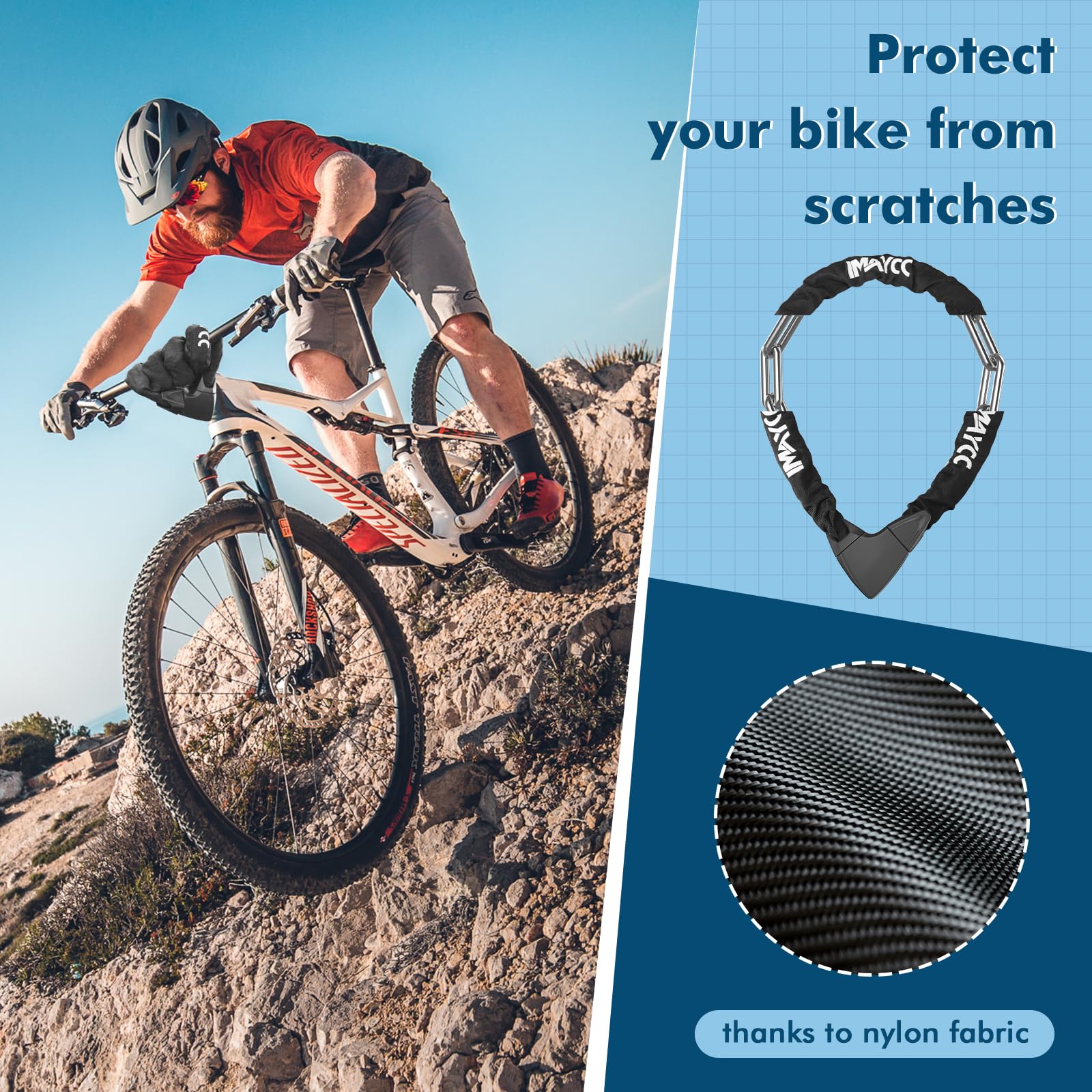 IMAYCC Lucchetto per bicicletta ad alta sicurezza, 8 mm, antifurto con chiave, corpo in lega e protezione dalla polvere, per scooter elettrici, bici elettrica, scooter da città, moto.