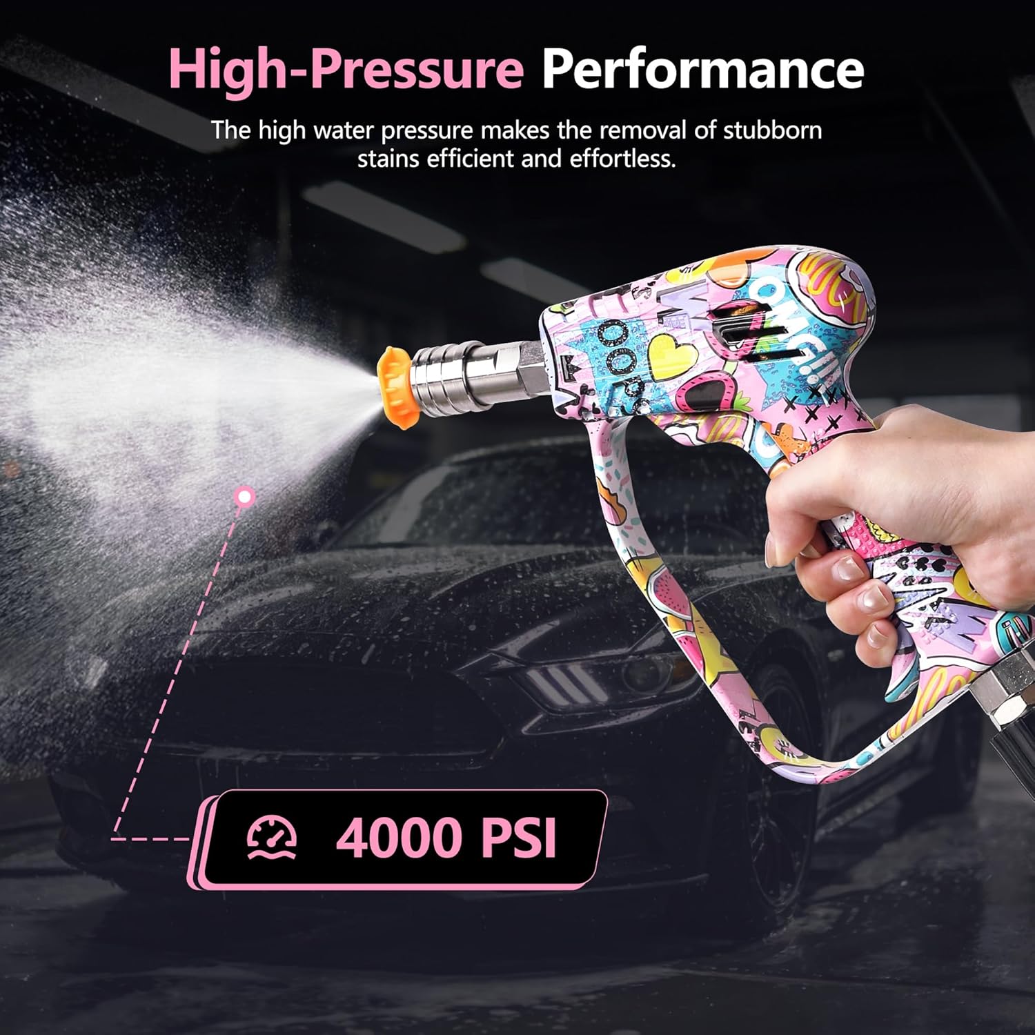 Pressure Washer Gun with Self-Locking Quick Connect, 3/8" Swivel Plug, M22-14mm M22-15mm Adapters, 4000 PSI High Pressure Short Trigger Gun for Car Wash and Cleaning