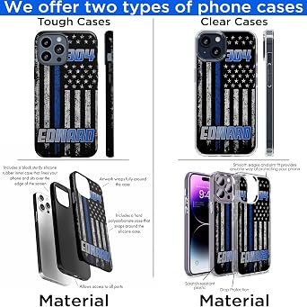 Personalized American Flag Police Officer Phone Case Thin Blue Line Police Custom Name Gifts Husband Dad Compatible with Clear Case Tough Case for iPhone 15 14 12 13 11 X XR XS Promax Plus