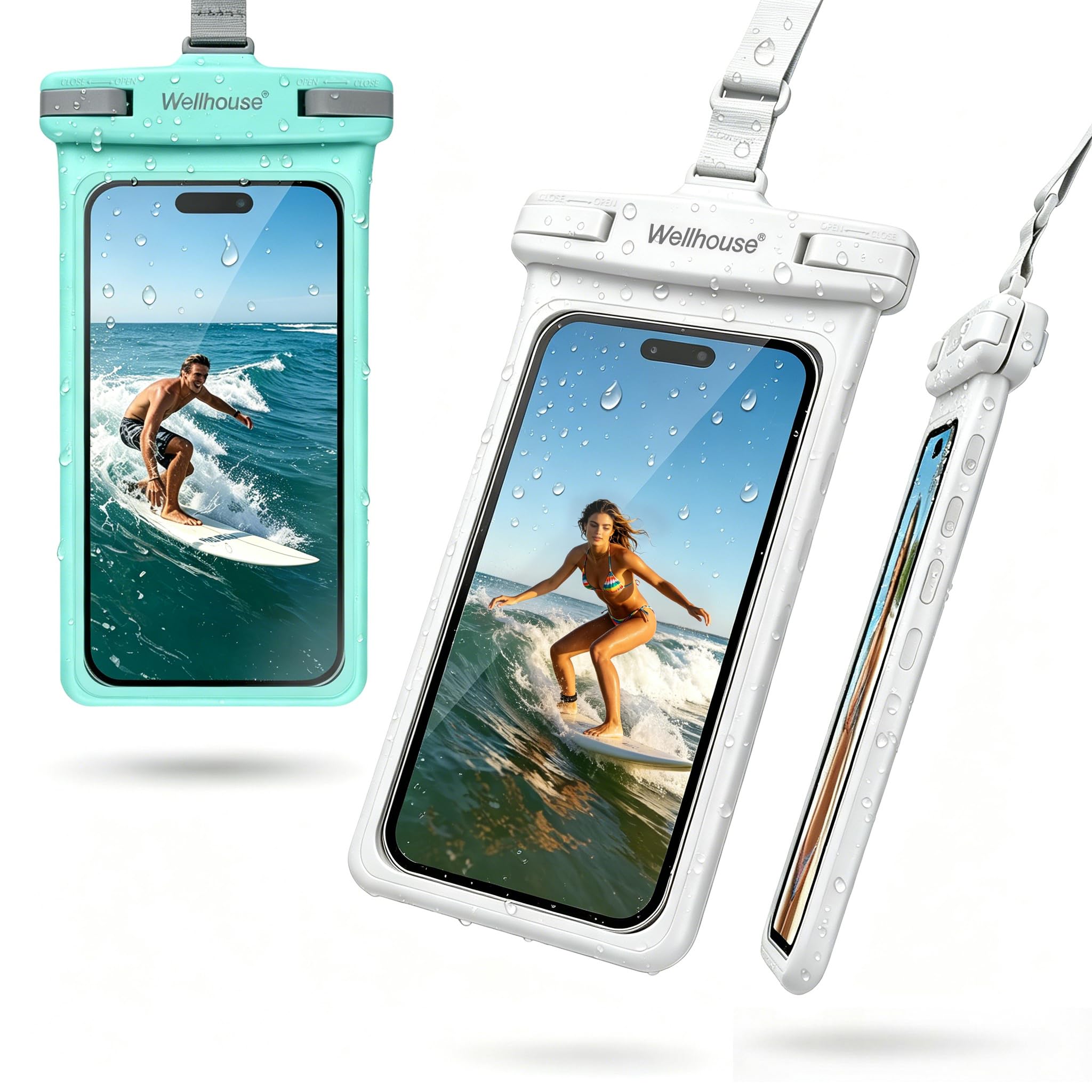 wellhouse Waterproof Phone Pouch, Waterproof Phone Case for iPhone17 16 15 14 13 Pro Max XS Samsung, IPX8 3D Cellphone Dry Bag Beach Essentials (2